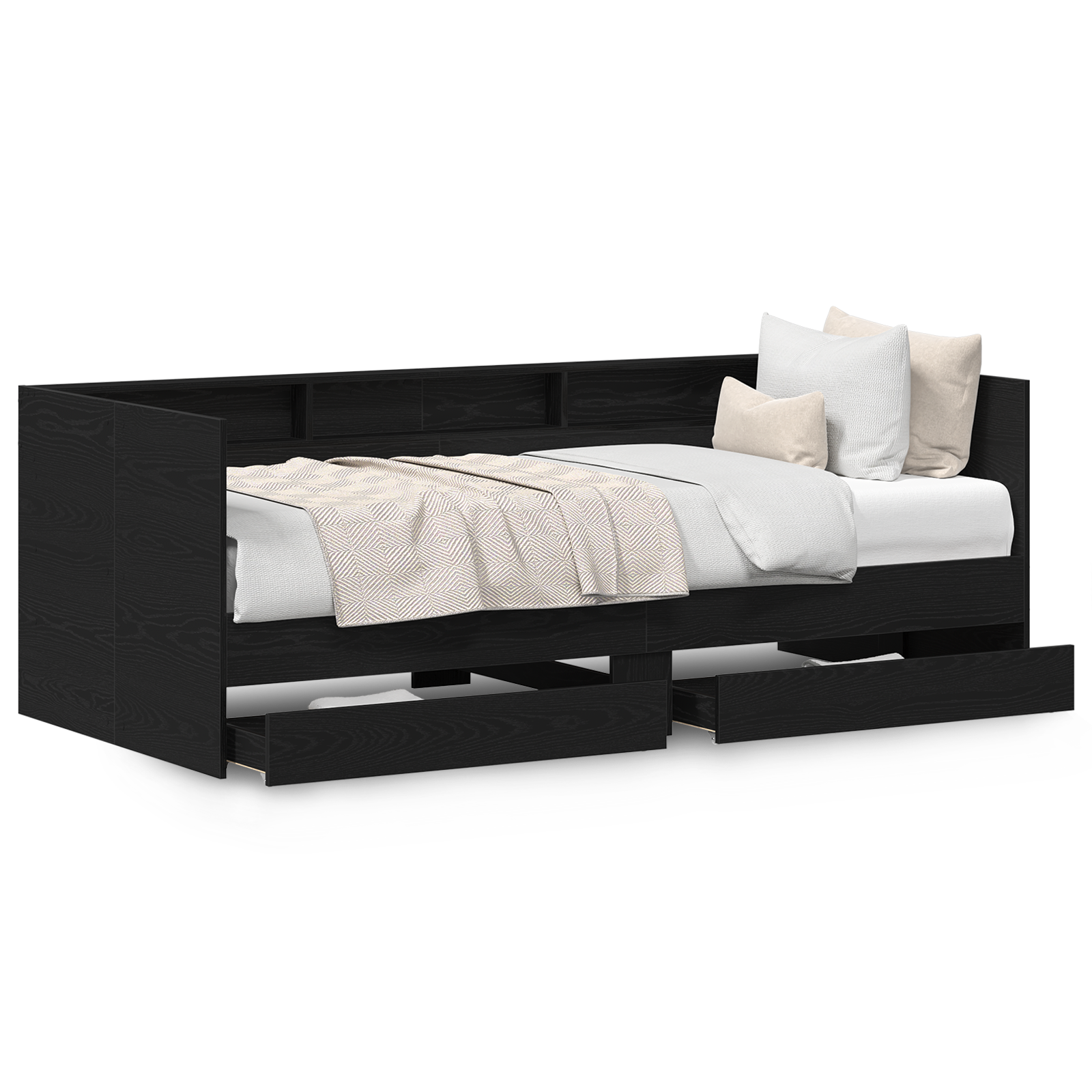 Black Oak Daybed with Drawers Black oak Engineered wood 90 x 200 cm - Image 4
