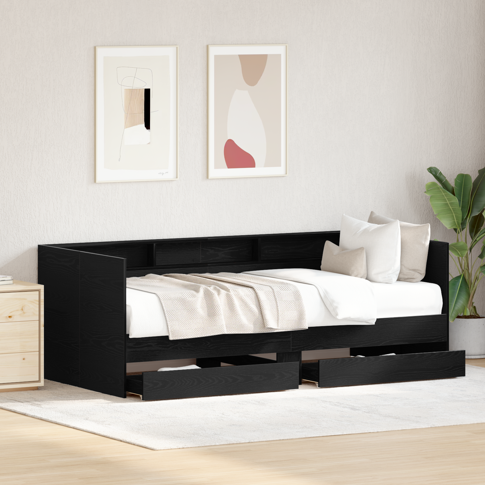 Black Oak Daybed with Drawers Black oak Engineered wood 90 x 200 cm - Image 5