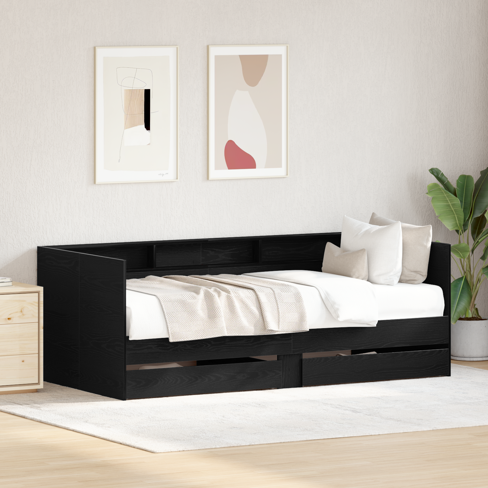 Daybed with Black Oak Drawers Black oak Engineered wood 90 x 190 cm