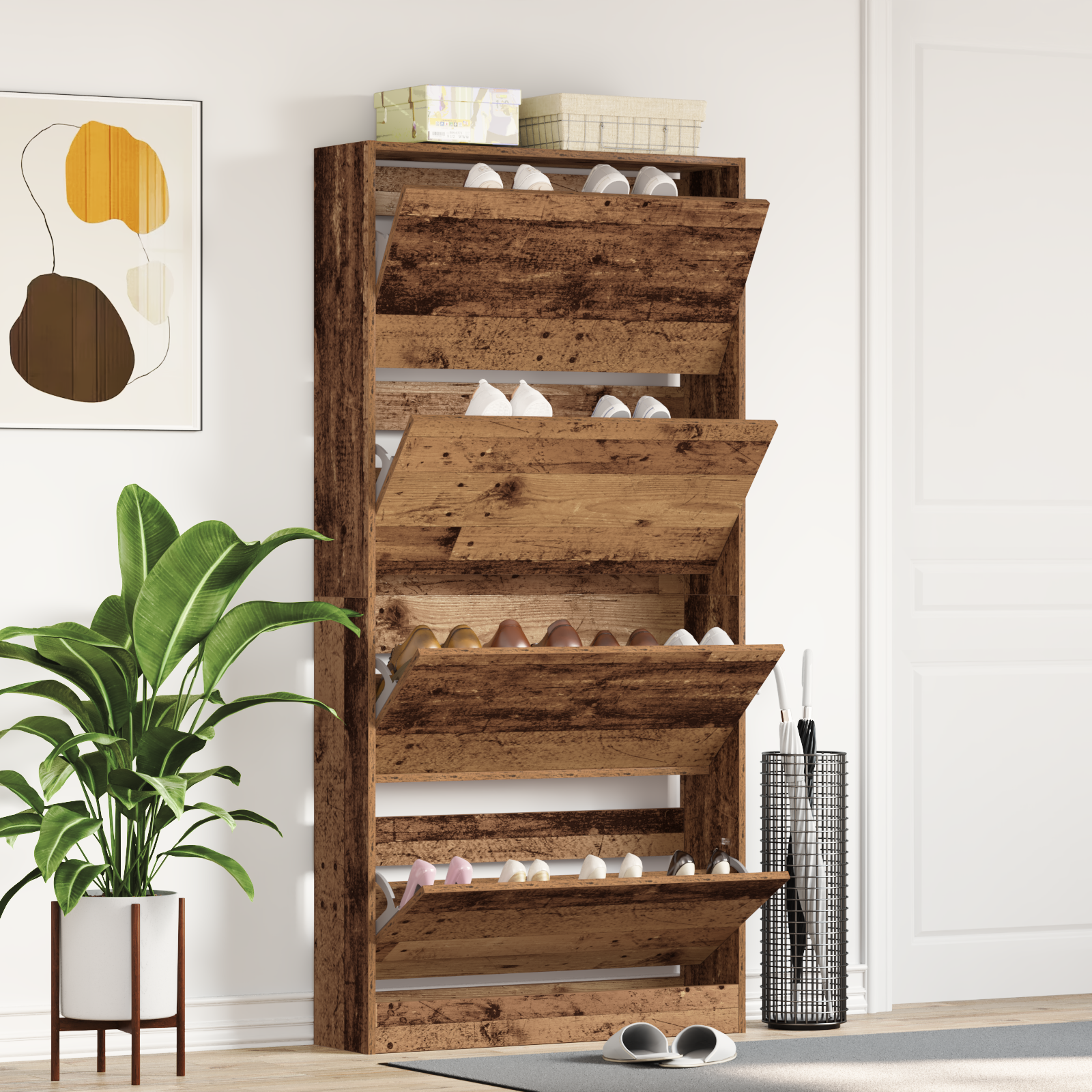 Schoenenkast Verweerd hout Bewerkt hout 80 x 21 x 163.5 cm