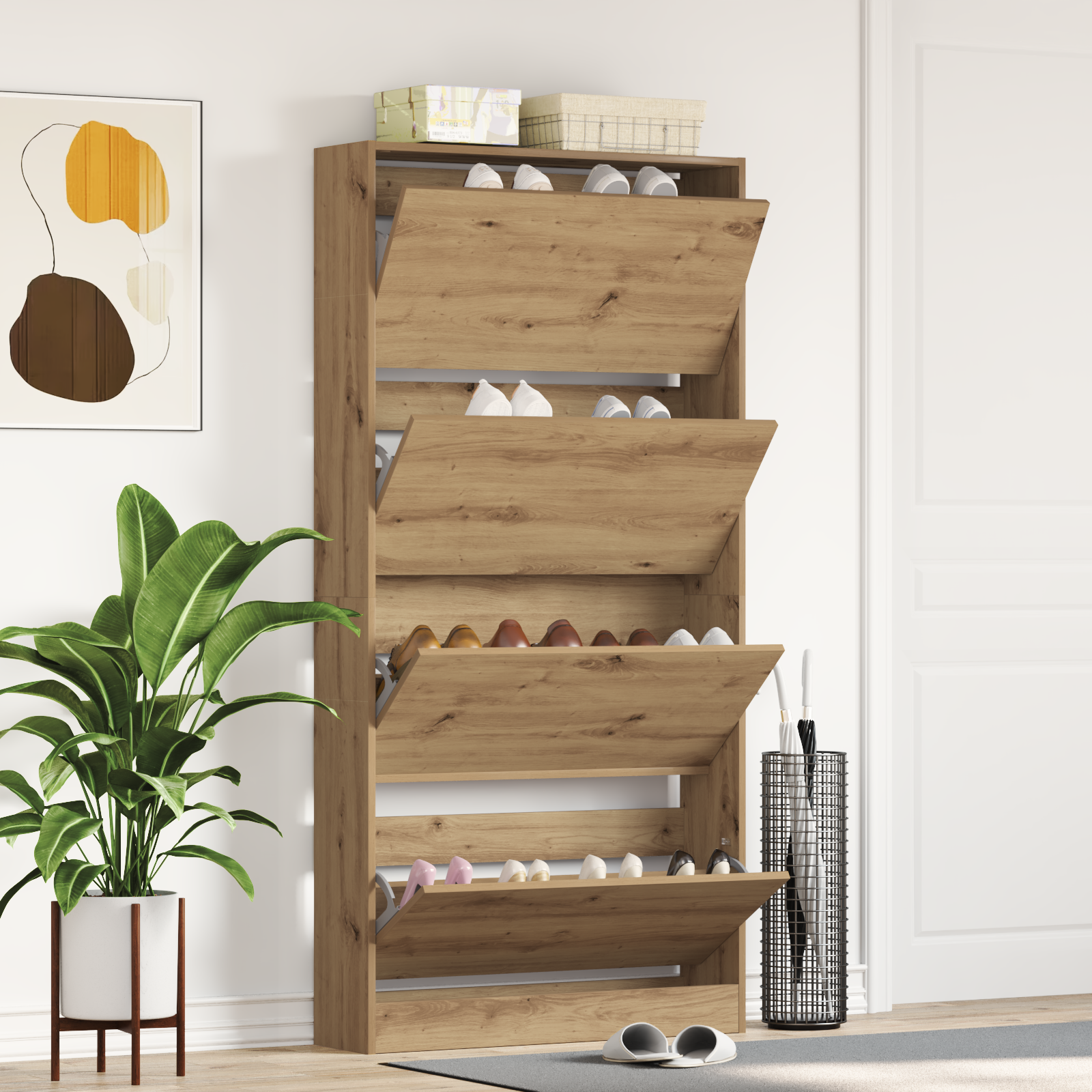 Schoenenkast Ambachtselijk Eiken Gefabriceerd Hout