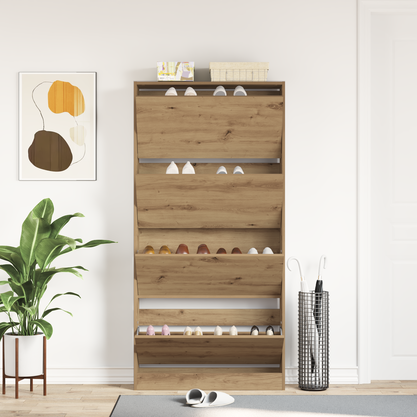 Shoe Cabinet Artisan Oak Engineered Wood 80 x 21 x 163.5 cm - Image 4