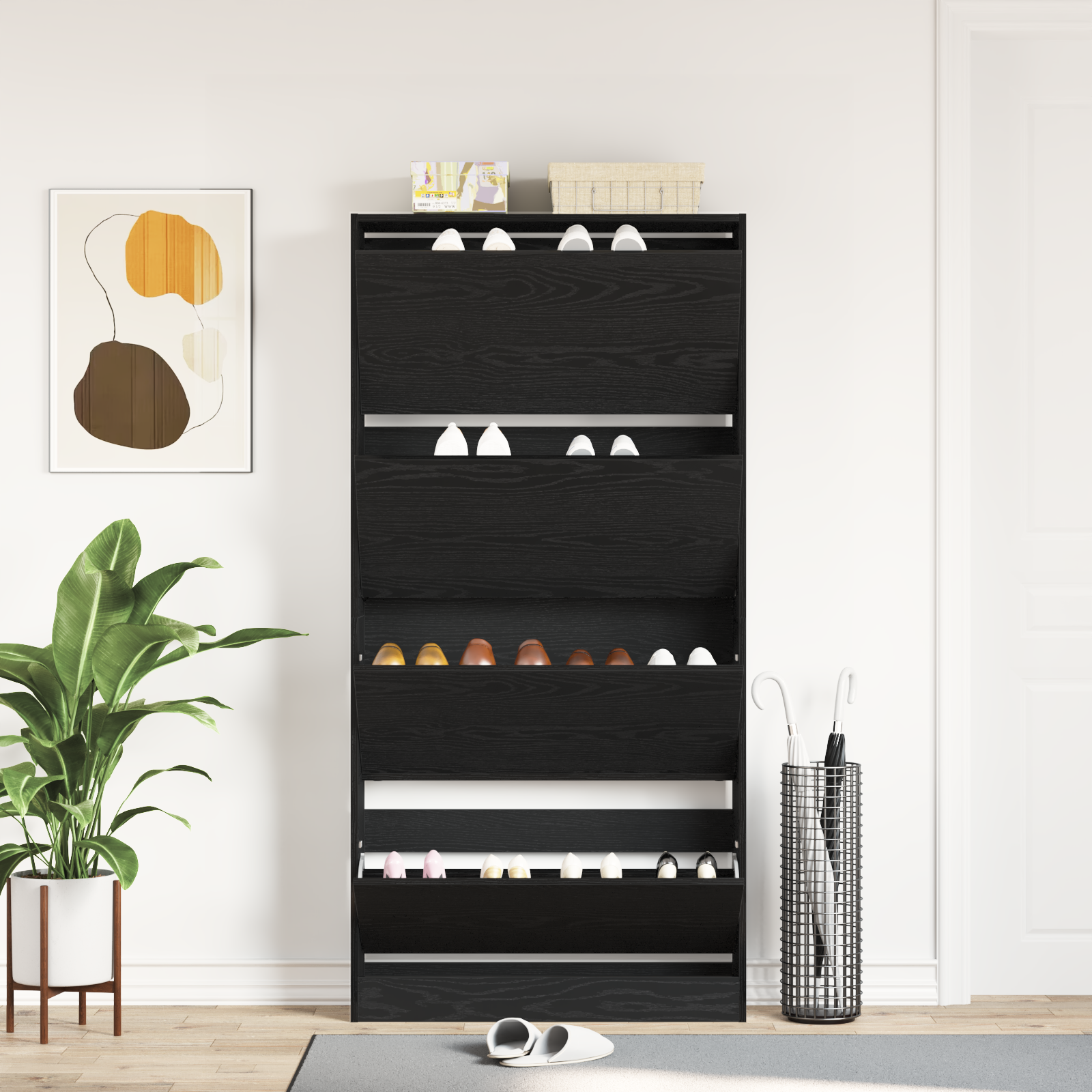Shoe Cabinet Black oak Engineered wood 80 x 21 x 163.5 cm Durable - Image 4