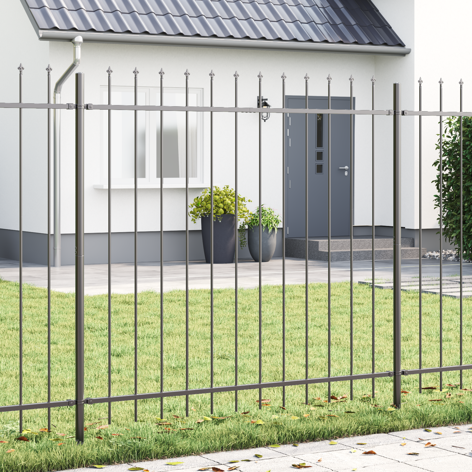 Garden Fence with Spear Top Grey 3.4x1.5 m Steel