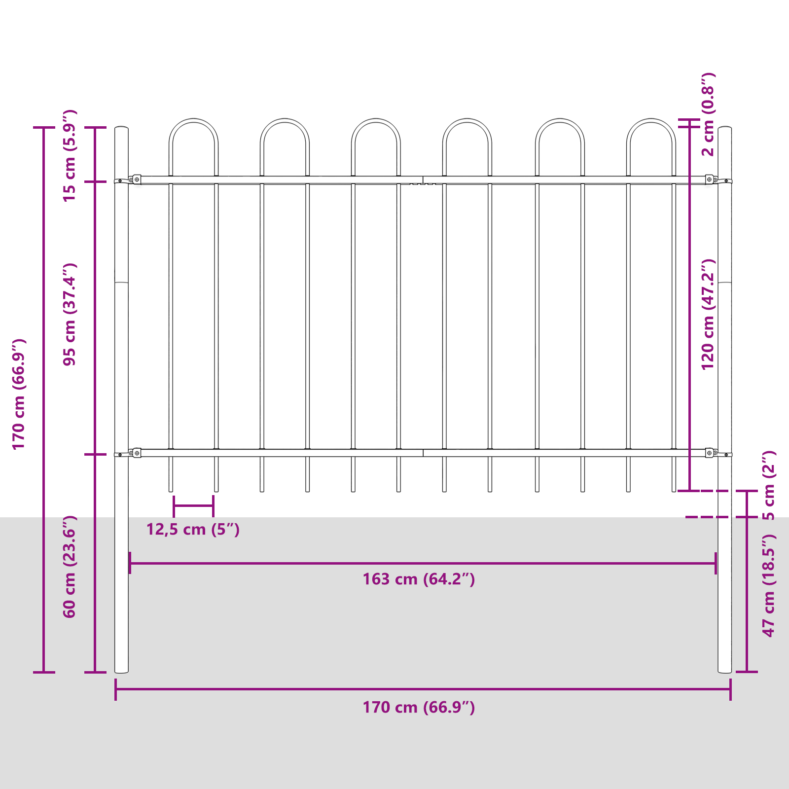 Garden Fence with Hoop Top Grey 3.4x1.2 m Steel - Image 7
