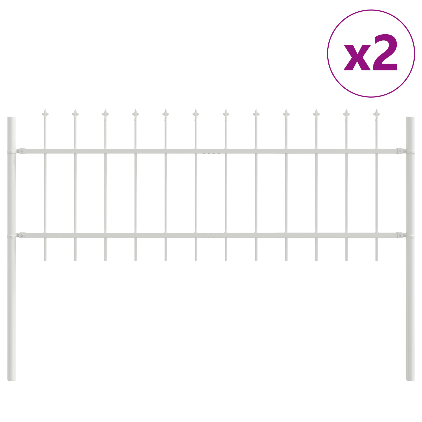 Garden Fence with Spear Top - White, 3.4m x 0.6m, Steel - Image 2