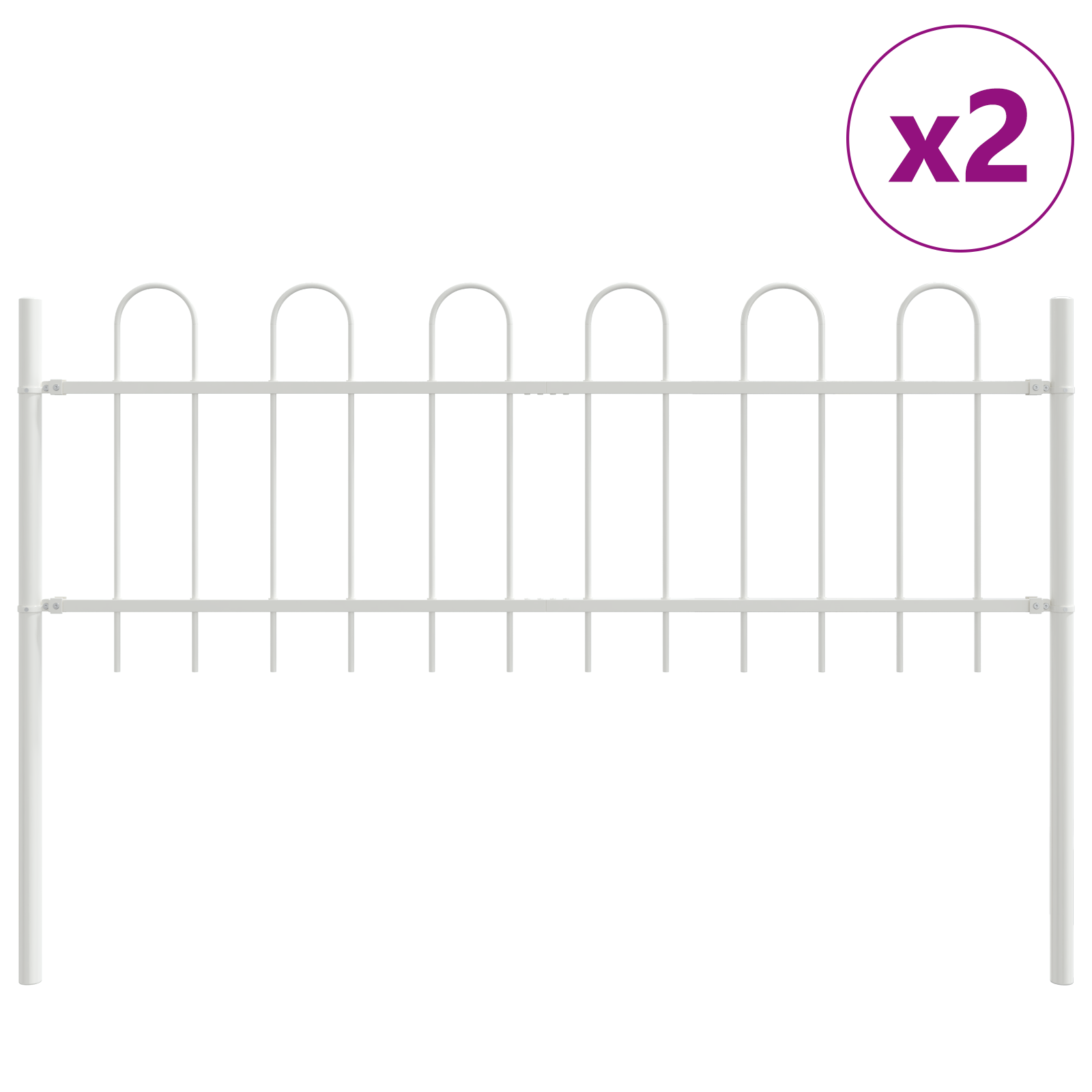 Garden Fence with Hoop Top White 3.4x0.6 m Steel - Image 2
