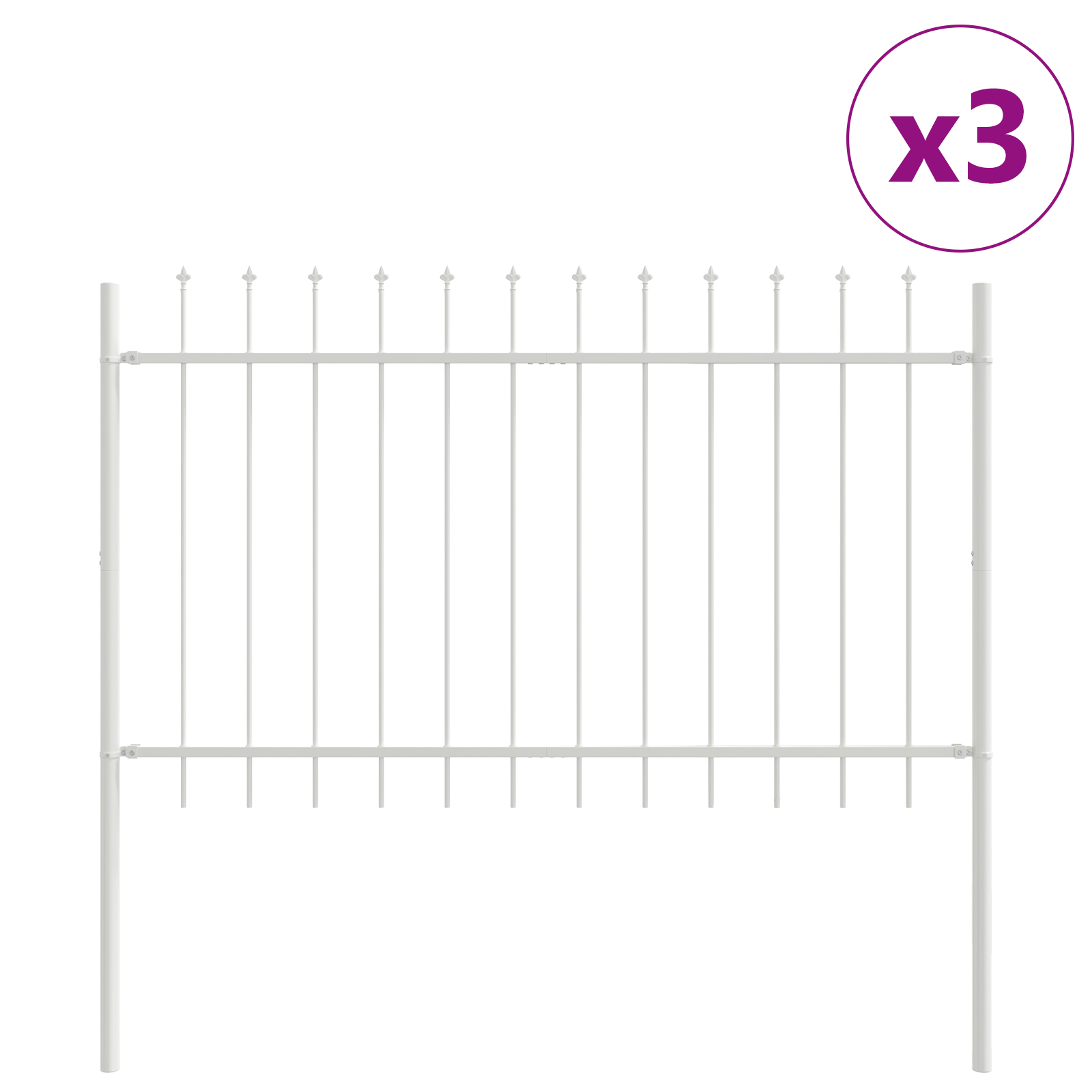 Garden Fence with Spear Top White 5.1x0.8 m Steel - Image 2