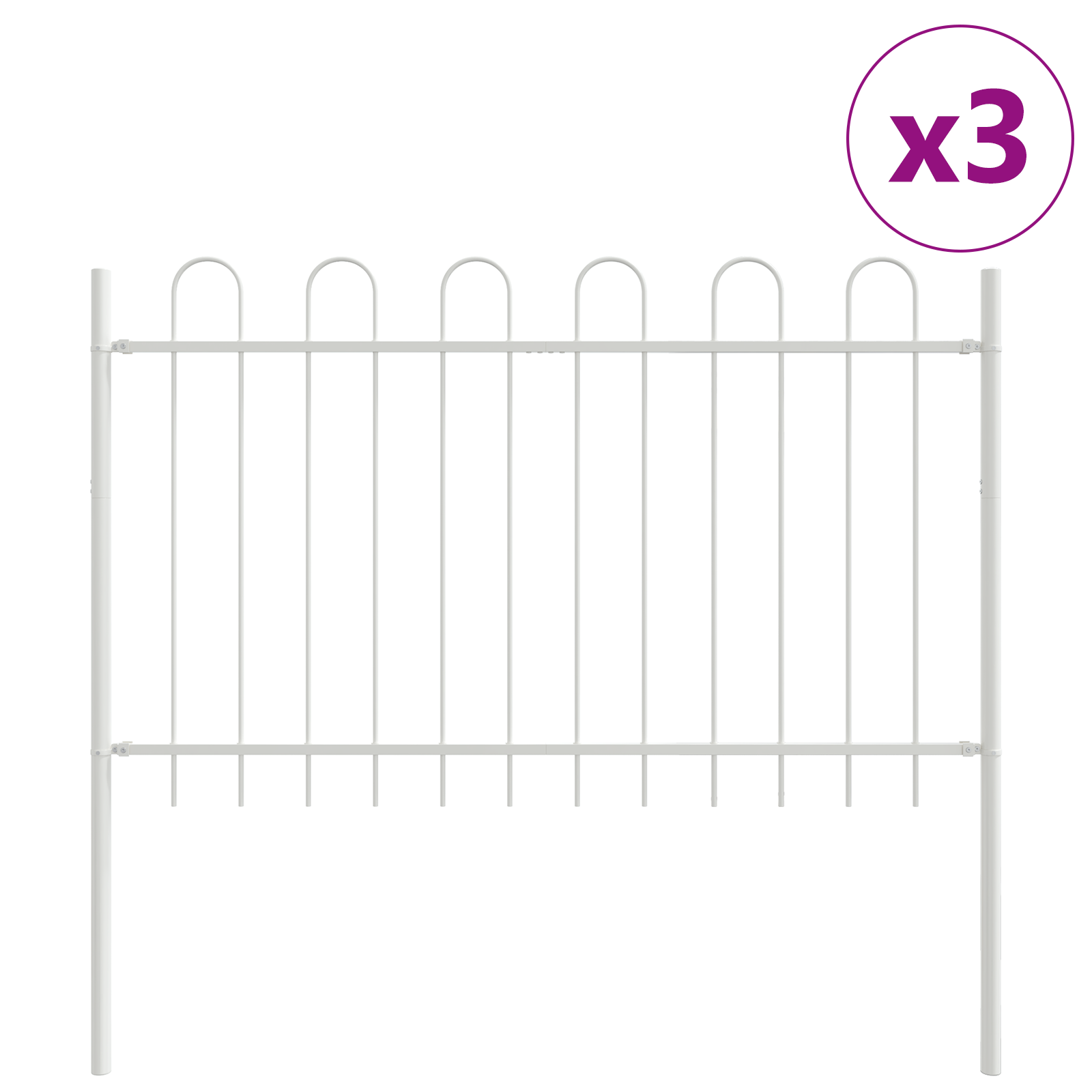 Garden Fence with Hoop Top, White, 5.1 x 0.8 m, Made of Steel - Image 2