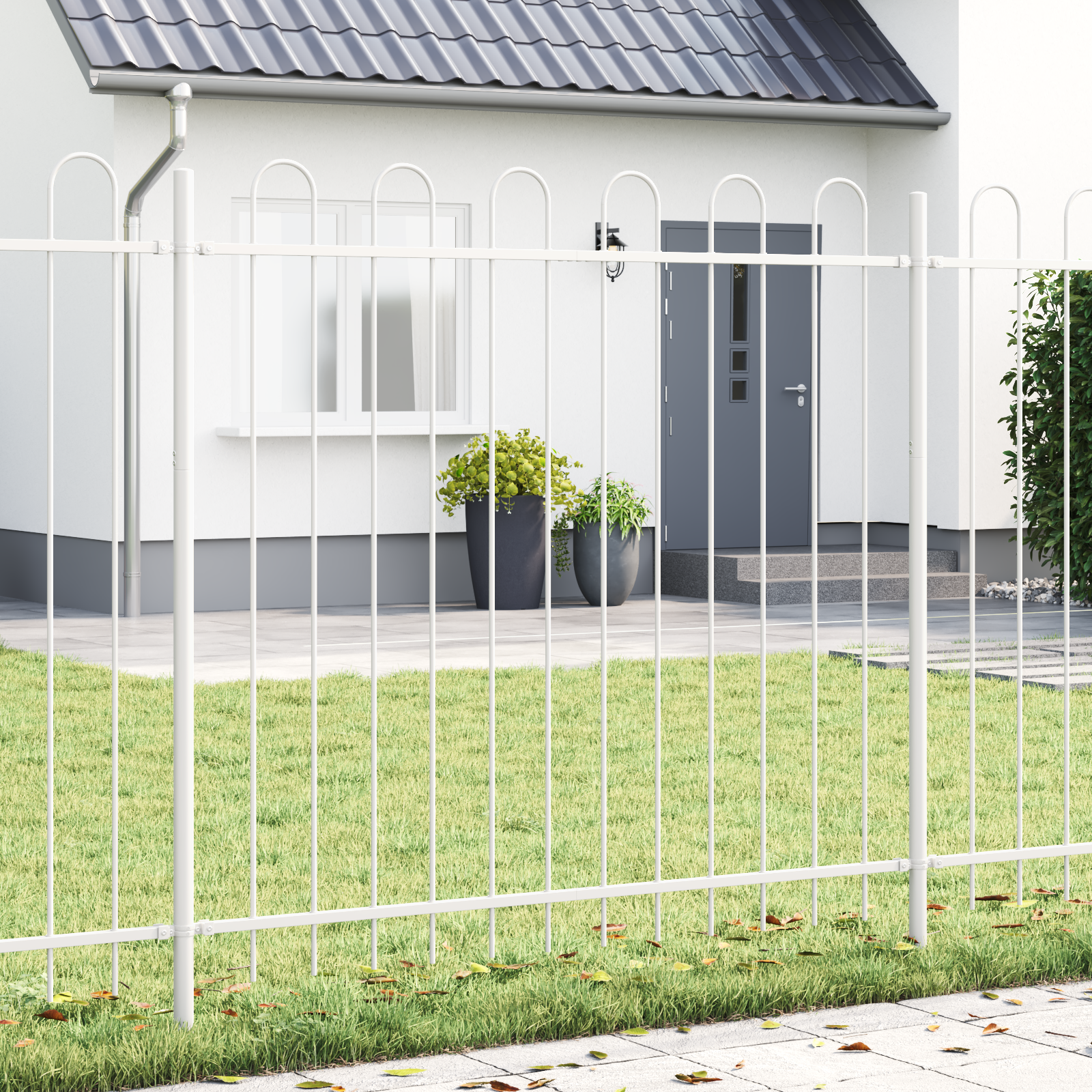 Thumbnail - vidaXL Gartenzaun mit Bogen oben, Weiß, 5,1x1,5 m, Stahl