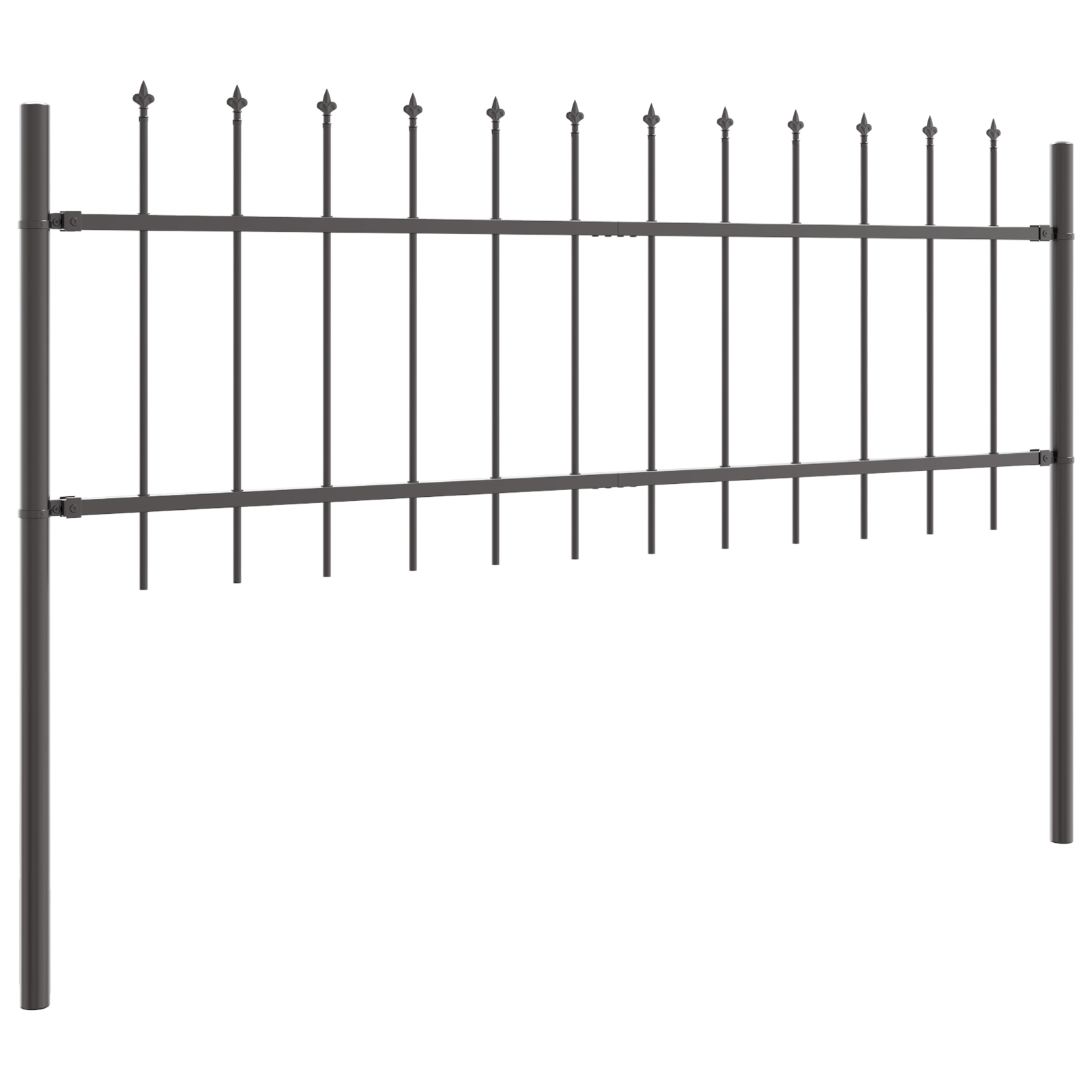 Garden Fence with Spear Top - Grey, 6.8x0.6 m, Steel - Image 3