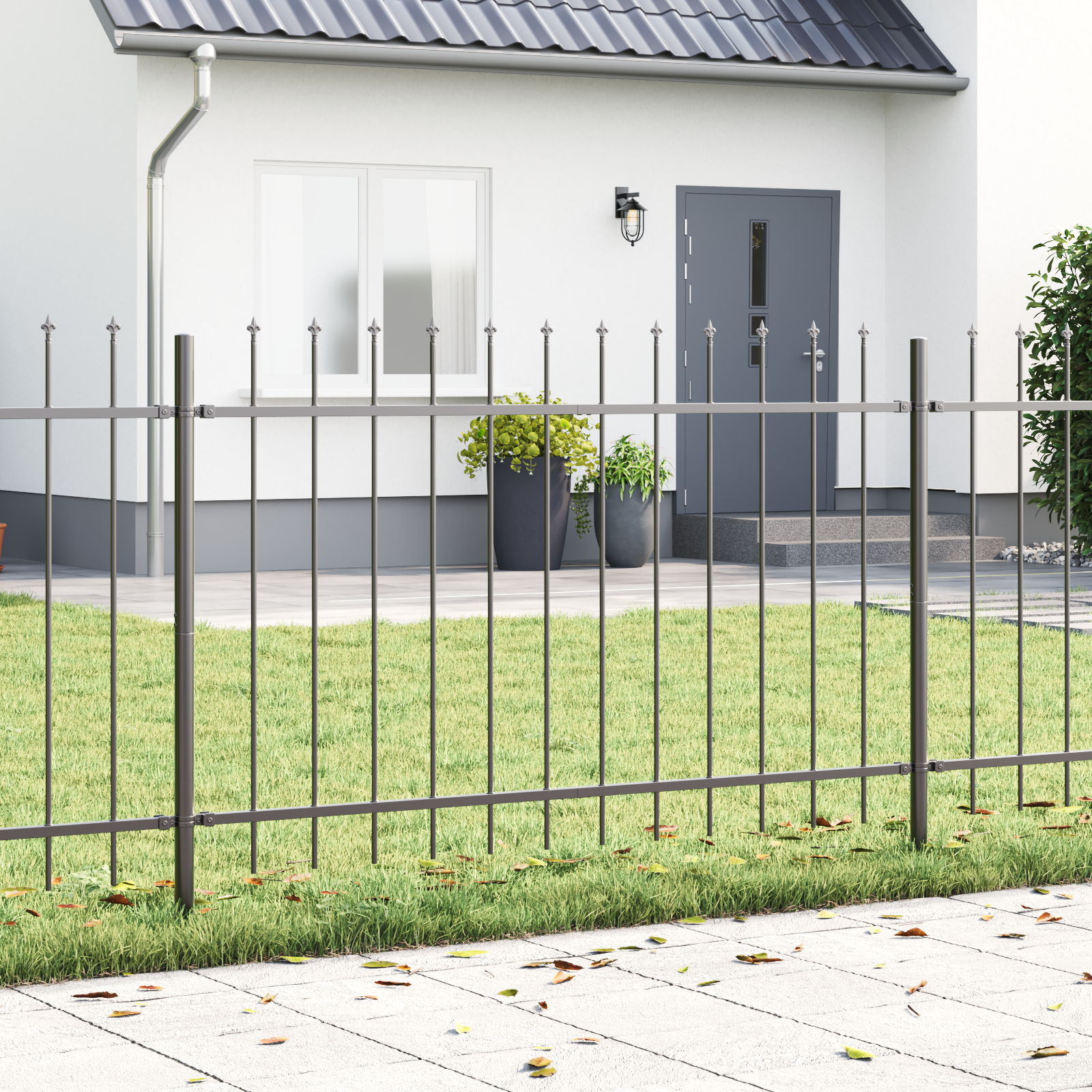 Garden Fence with Spear Top Grey 6.8x1 m Steel