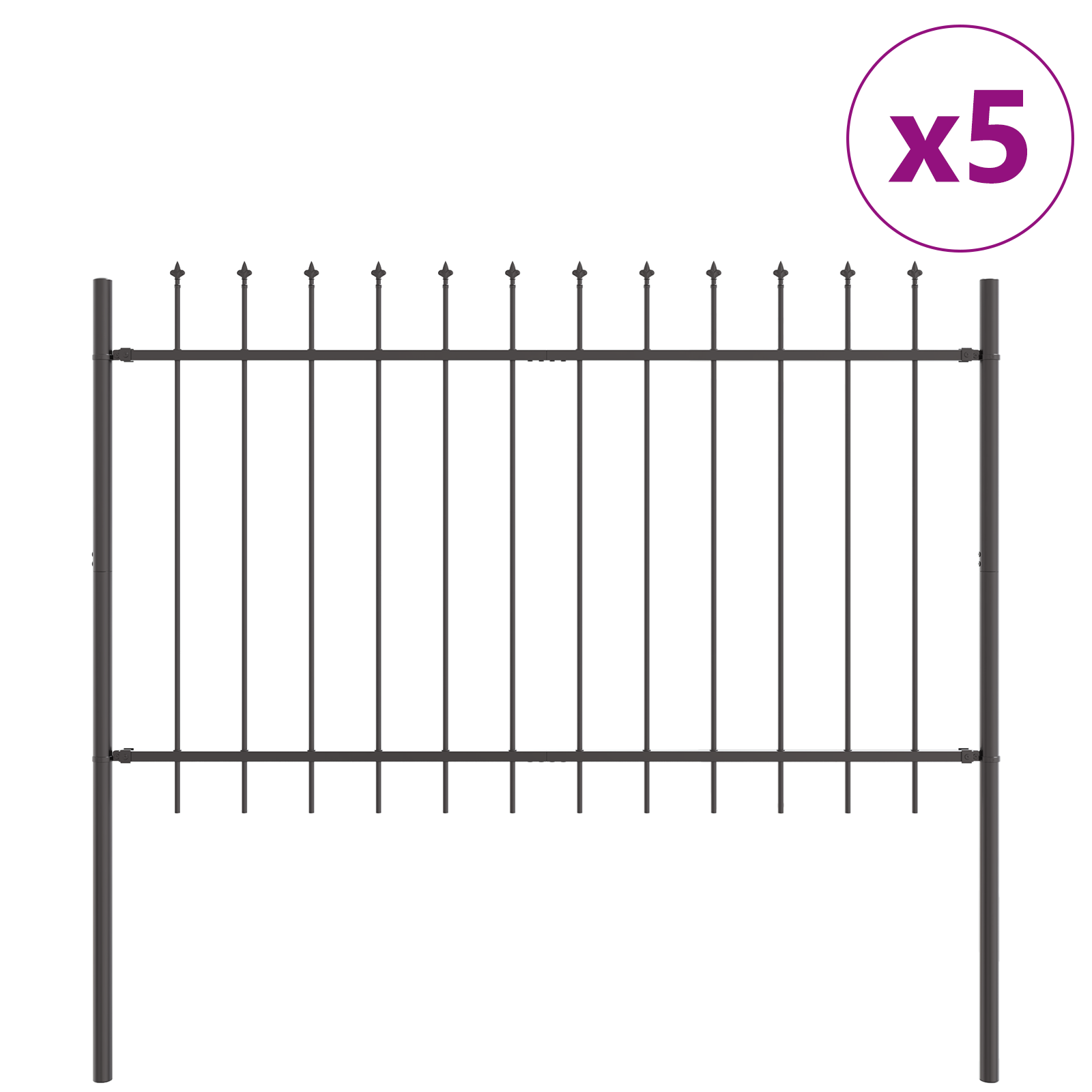 Garden Fence with Spear Top Grey 8.5x1 m Steel - Image 2