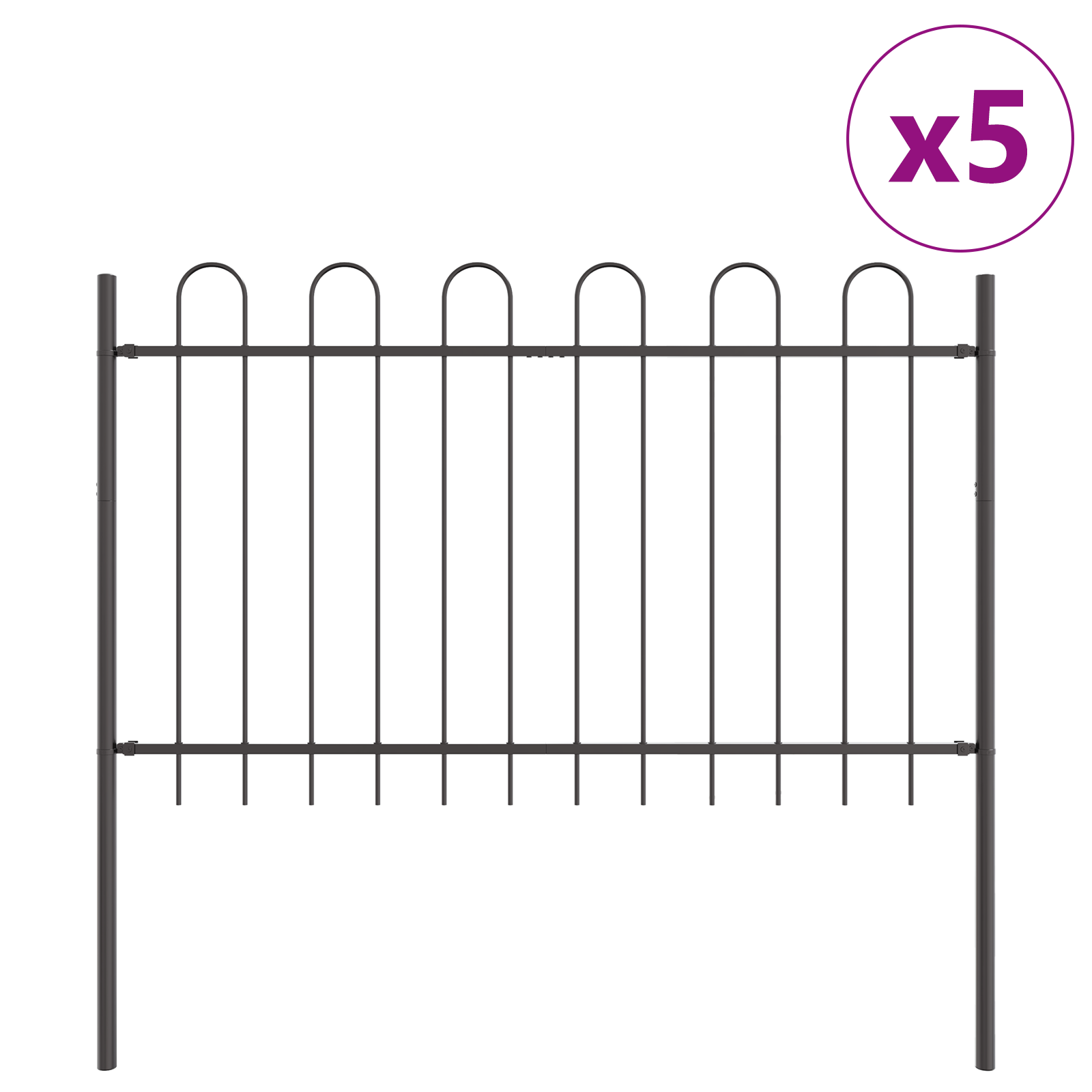 Garden Fence with Hoop Top Grey 8.5x1 m Steel - Image 2
