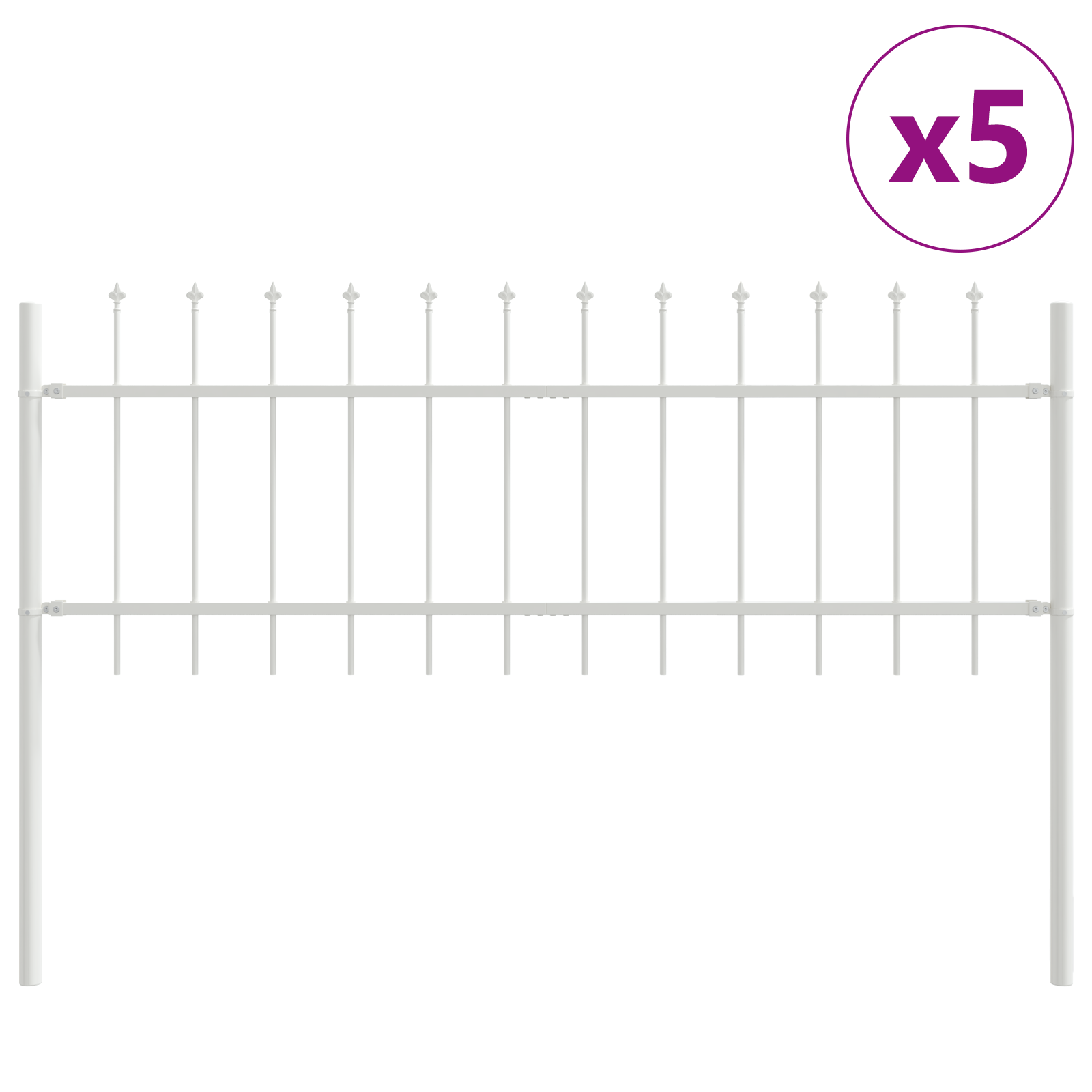 Garden Fence with Spiky Top - White, 8.5 x 0.6 m Steel - Image 2