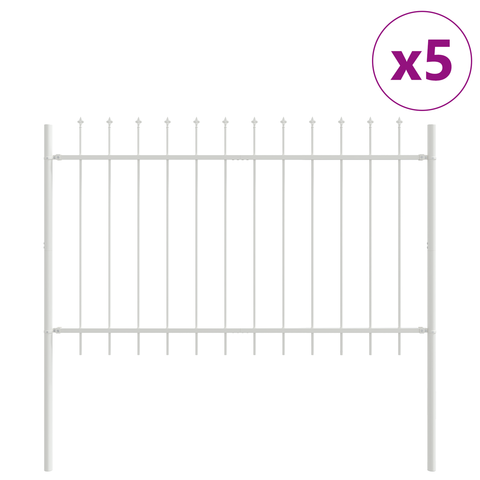 Garden Fence with Spear Top - White - 8.5x1 m - Steel - Image 2