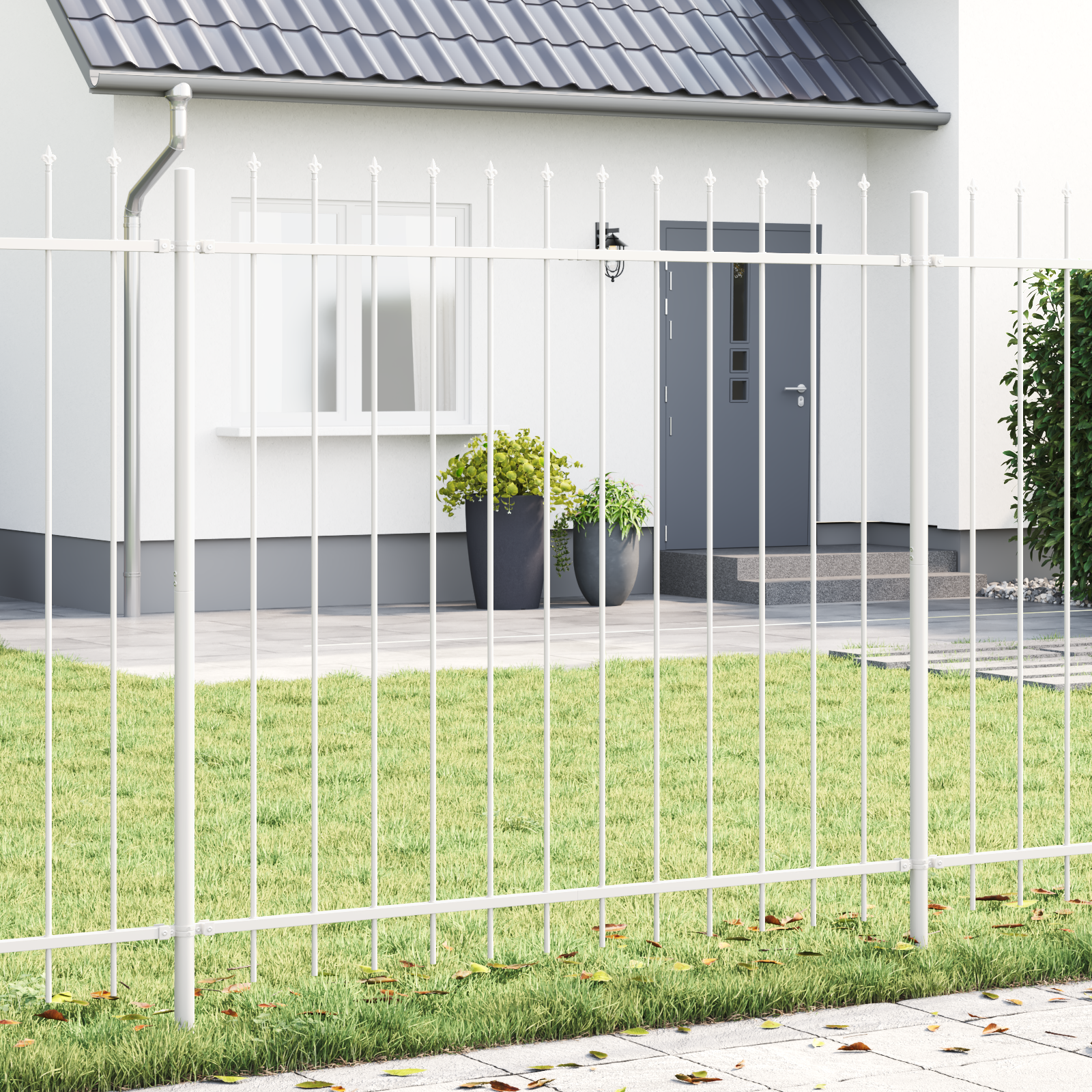 White Garden Fence with Spear Top, 8.5 x 1.5 m, Made of Steel
