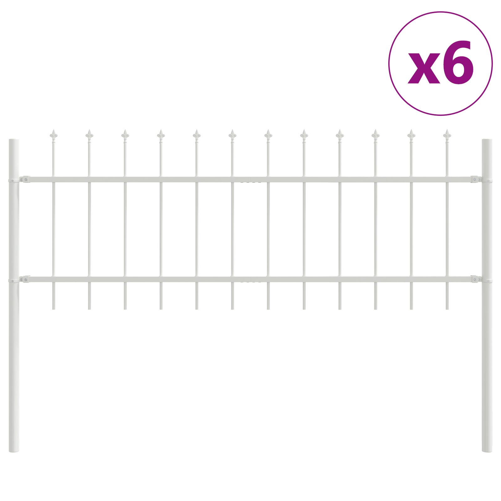Garden Fence with Pointy Tops - White - 10.2 x 0.6 m - Steel - Image 2
