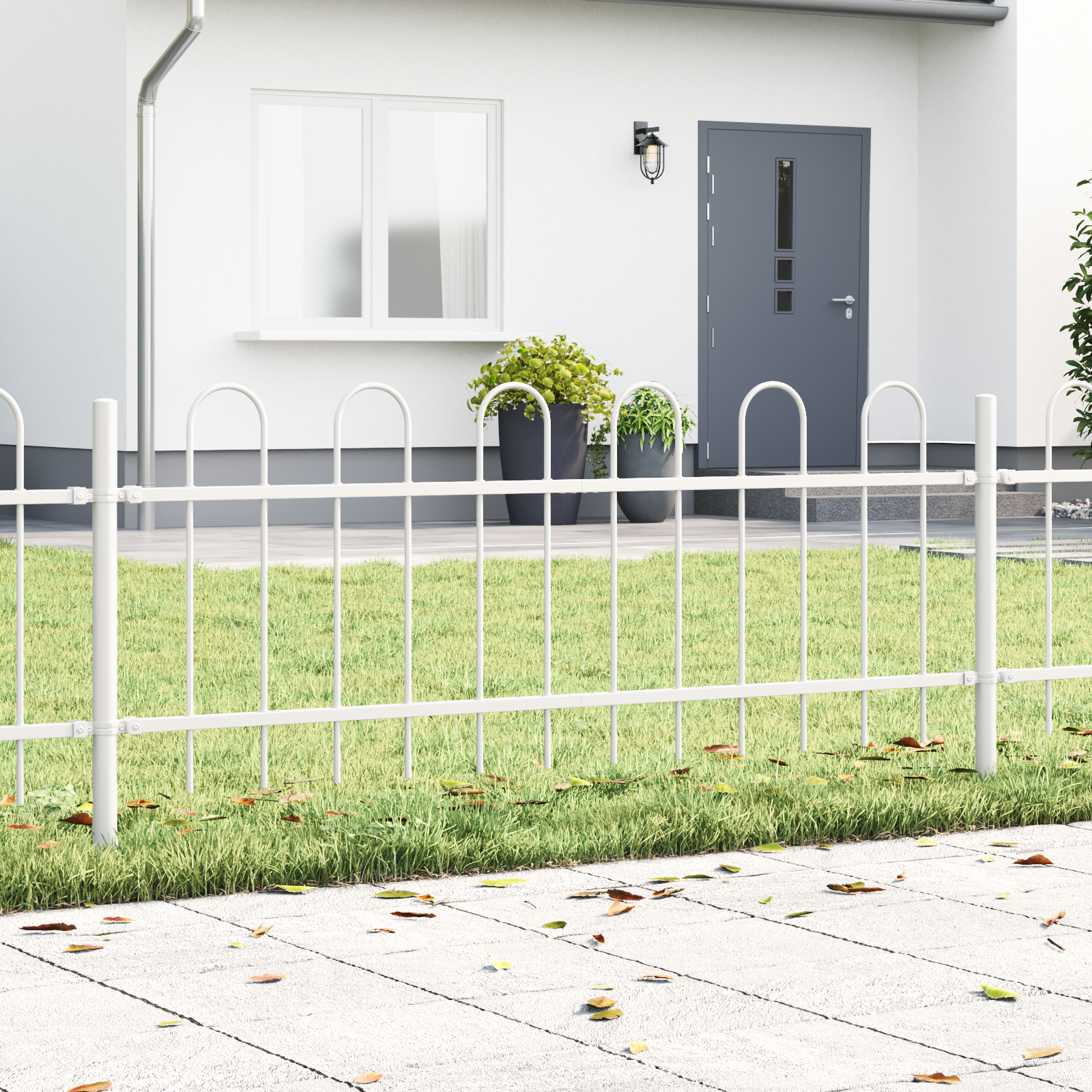 Thumbnail - vidaXL Gartenzaun mit Rundbogen - Weiß, 10,2 x 0,6 m aus Stahl