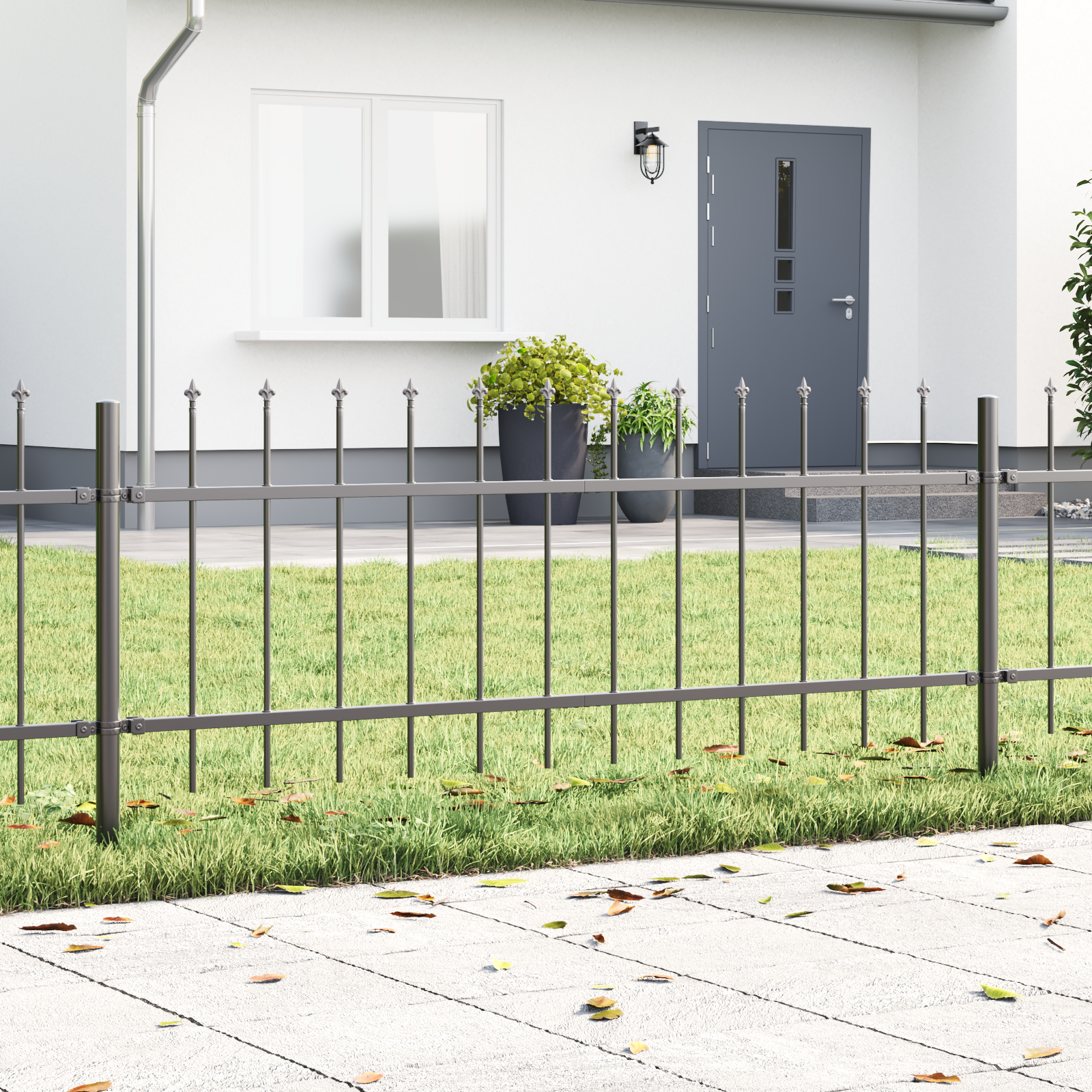 Garden Fence with Spear Top - Grey, 11.9 x 0.6 m, Steel