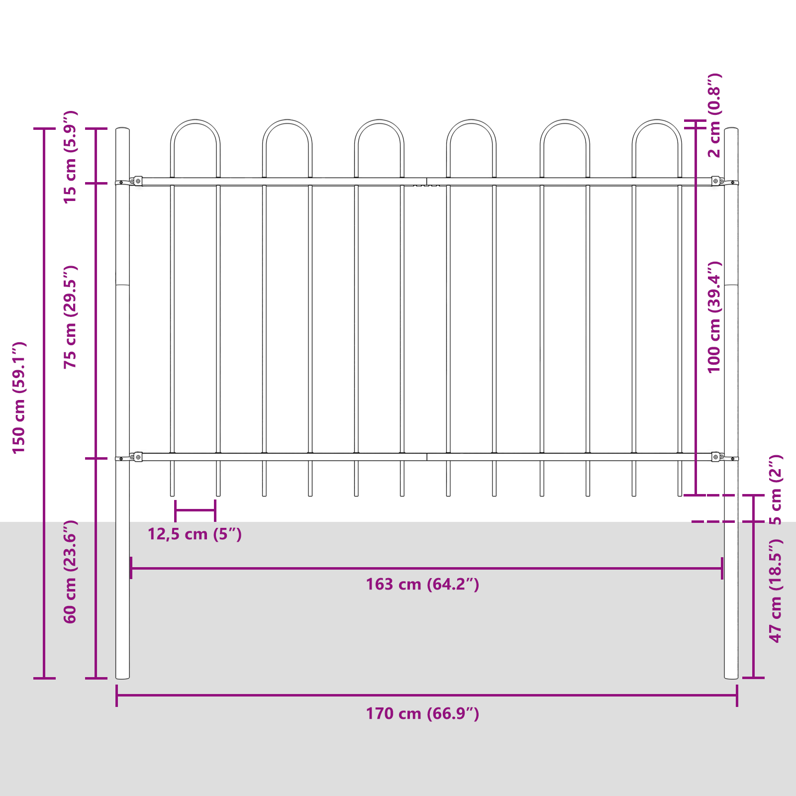 Garden Fence with Hoop Top Grey 11.9x1 m Steel - Image 7