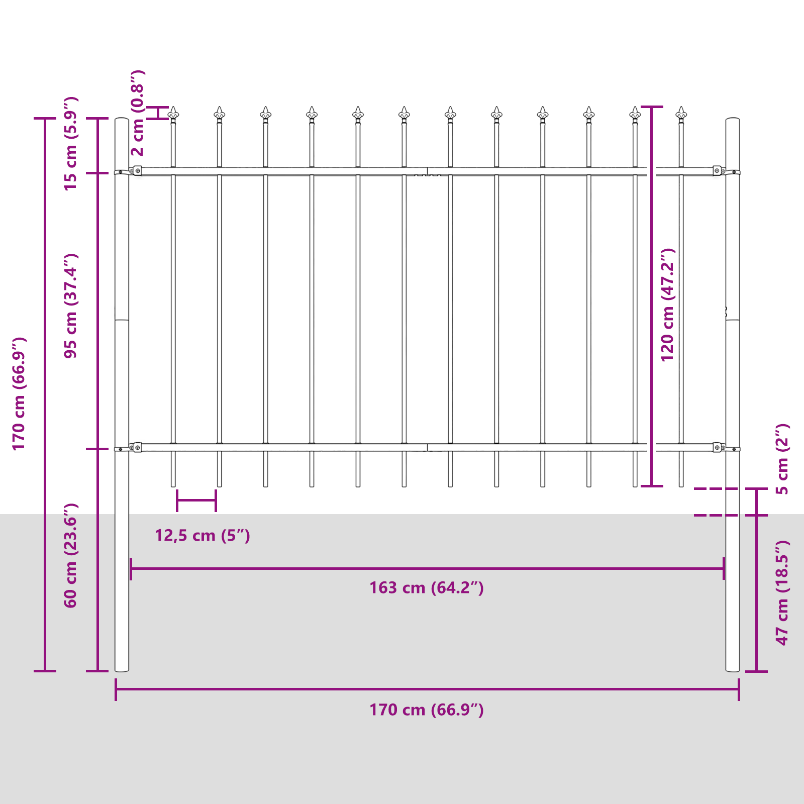 Garden Fence with Spear Top – White, 11.9x1.2 m, Made of Steel - Image 7