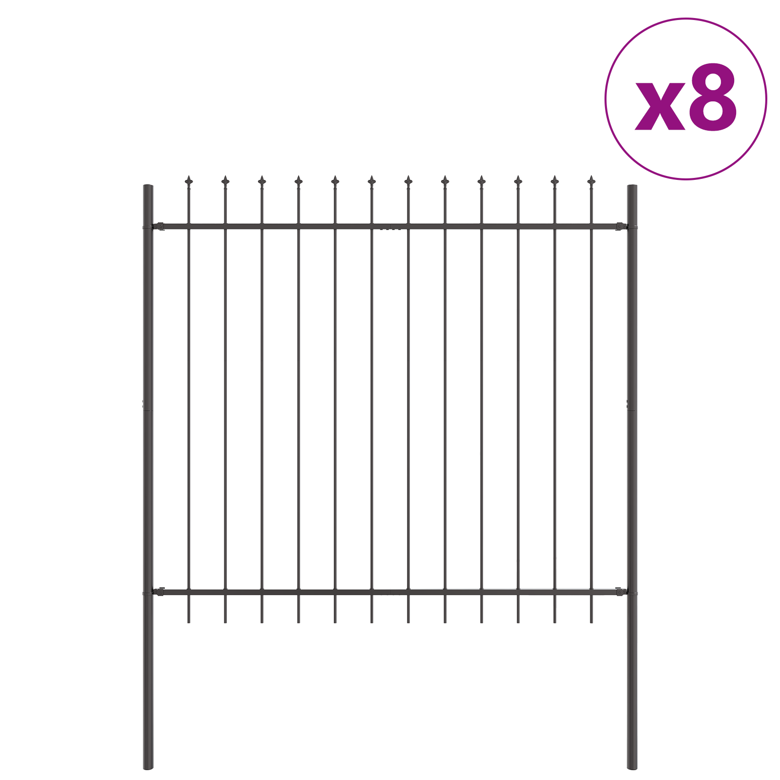 Garden Fence with Spear Top in Grey, 13.6 x 1.5 m, Made of Steel - Image 2