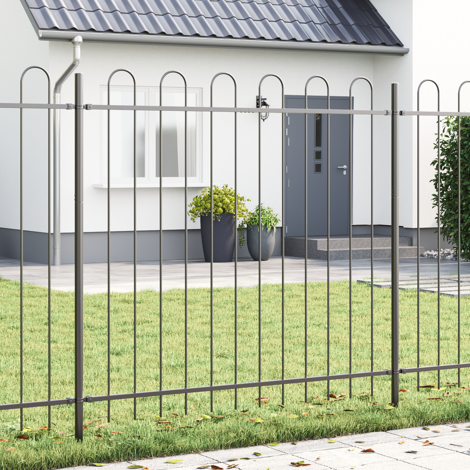 Garden Fence with Hoop Top Grey 13.6x1.5 m Steel