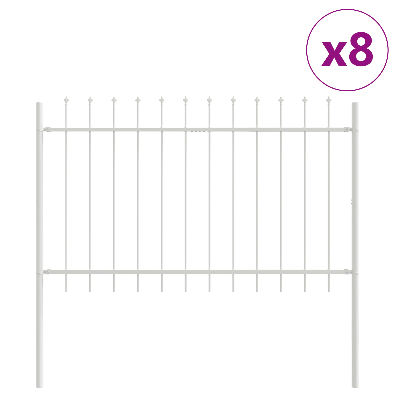 White Garden Fence with Spear Top - 13.6 x 1.2 m Steel - Image 2
