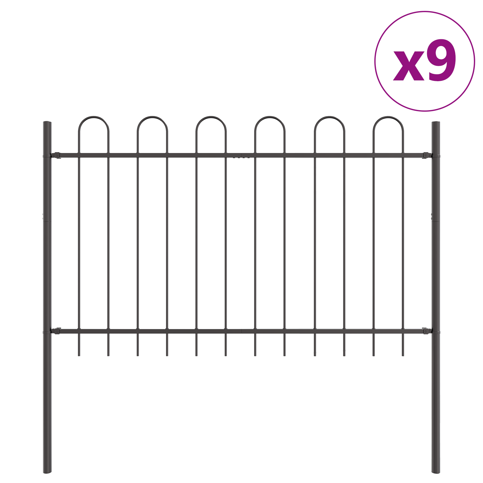 Garden Fence with Hoop Top, Grey, 15.3x0.8 m, Steel - Image 2