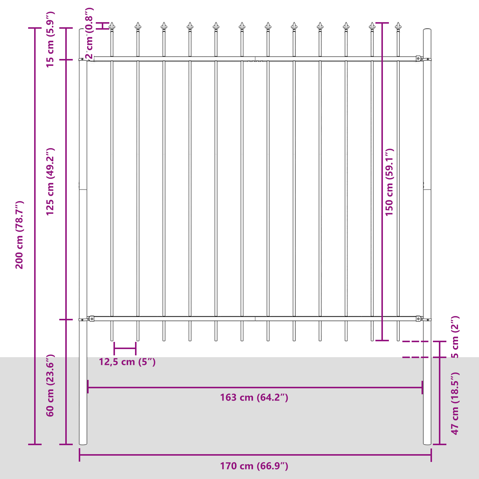 Garden Fence with Pointy Top - White, 15.3 x 1.5 m, Made of Steel - Image 7