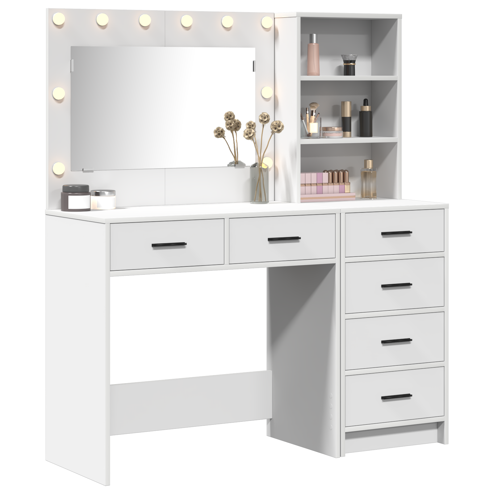 2 Piece Dressing Table Set with LED White Engineered Wood - Image 3