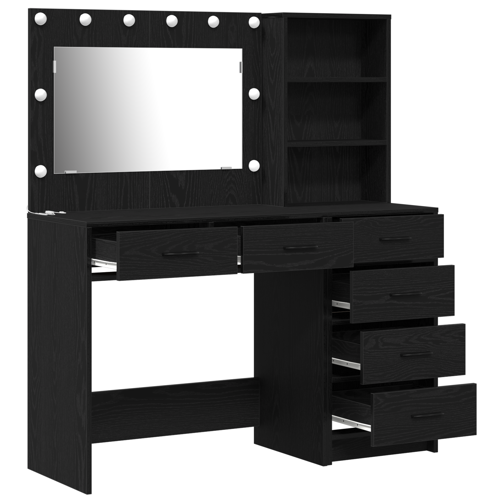 2 Piece Dressing Table Set with LED Black Engineered Wood - Image 6