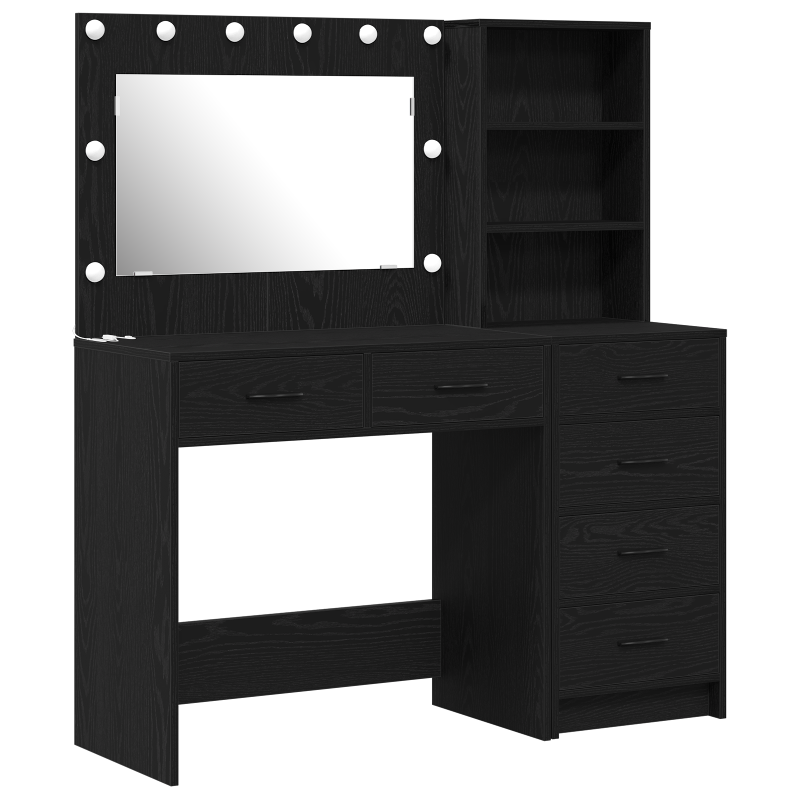 2 Piece Dressing Table Set with LED Black Engineered Wood - Image 2