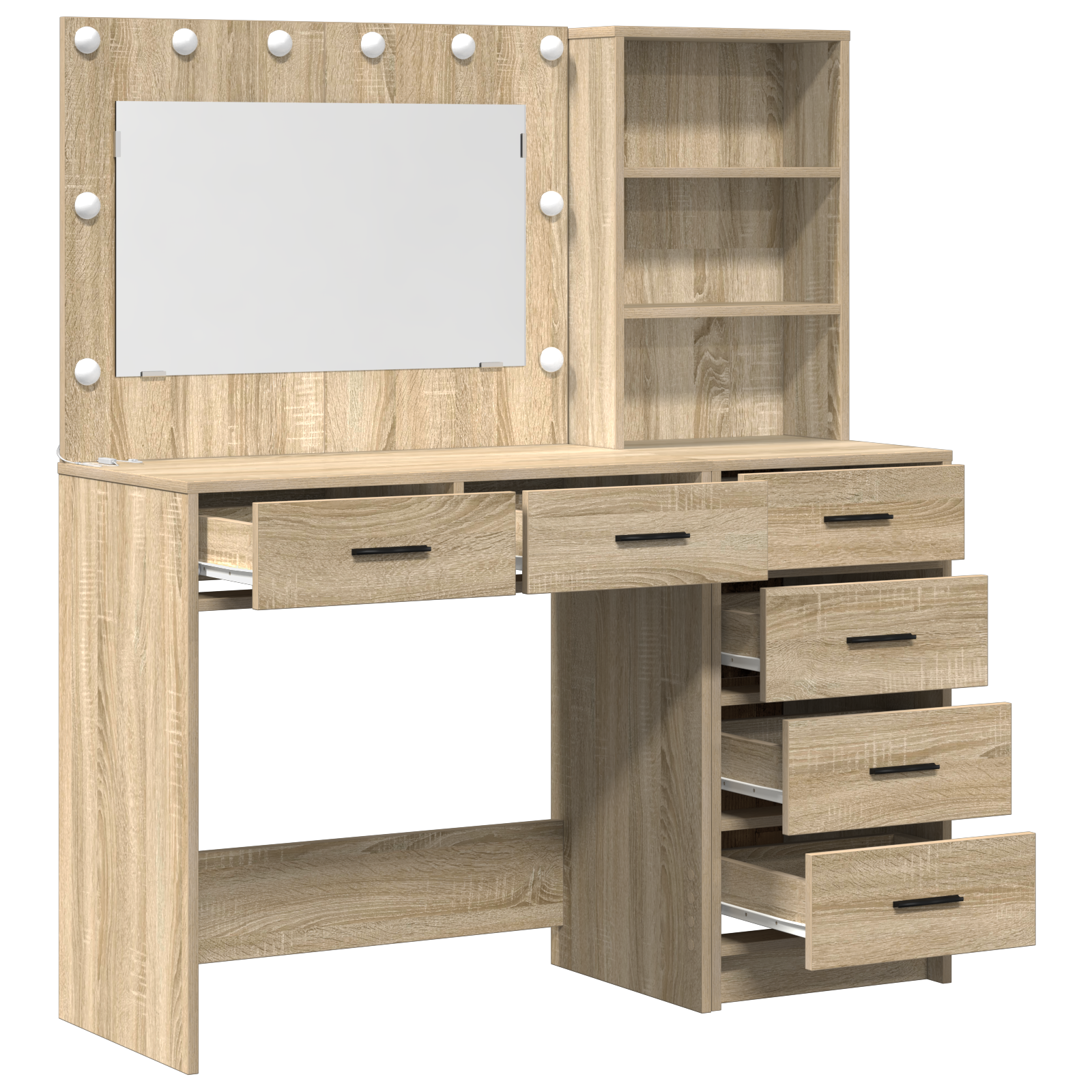 2 Piece Dressing Table Set with LED Sonoma Oak Engineered Wood - Image 6