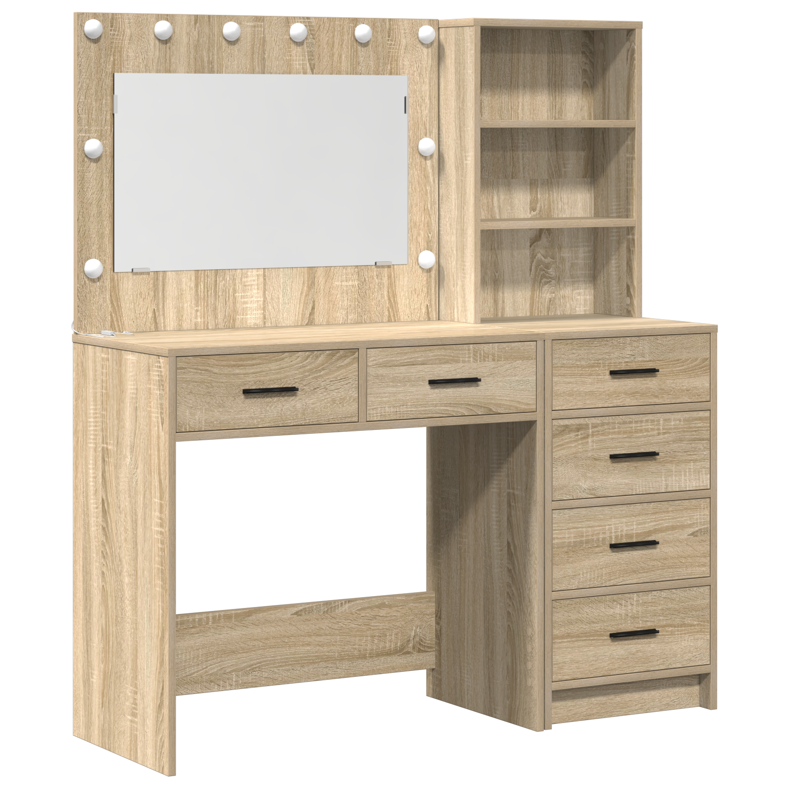 2 Piece Dressing Table Set with LED Sonoma Oak Engineered Wood - Image 2