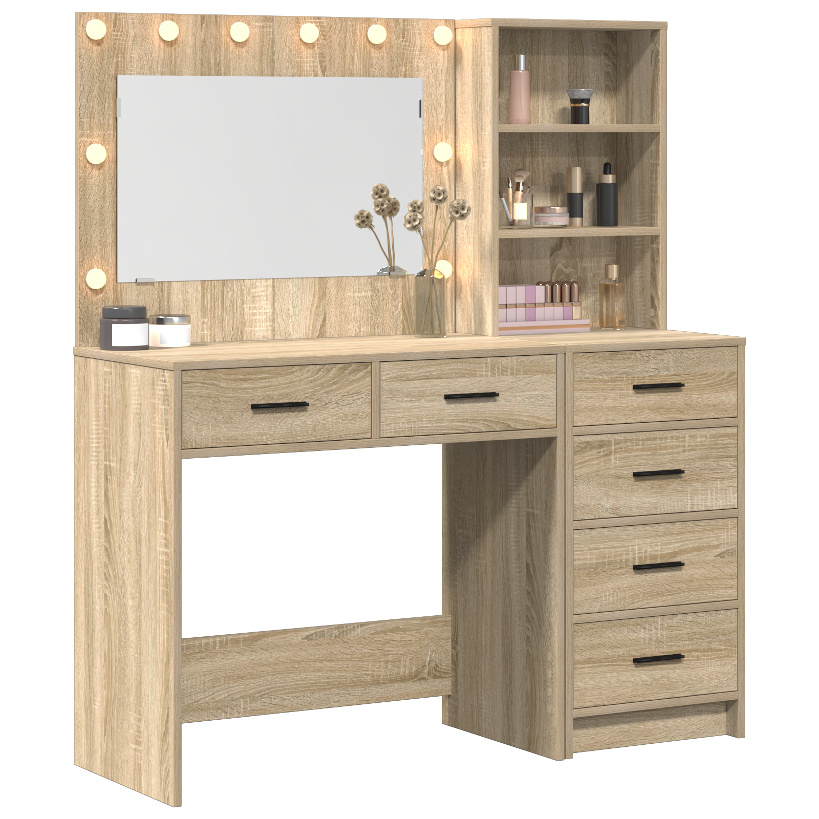 2 Piece Dressing Table Set with LED Sonoma Oak Engineered Wood - Image 3