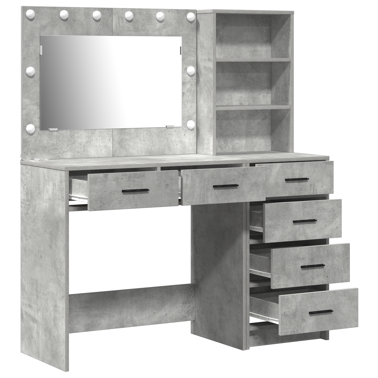 2 Piece Dressing Table Set with LED Concrete Grey Engineered Wood - Image 6