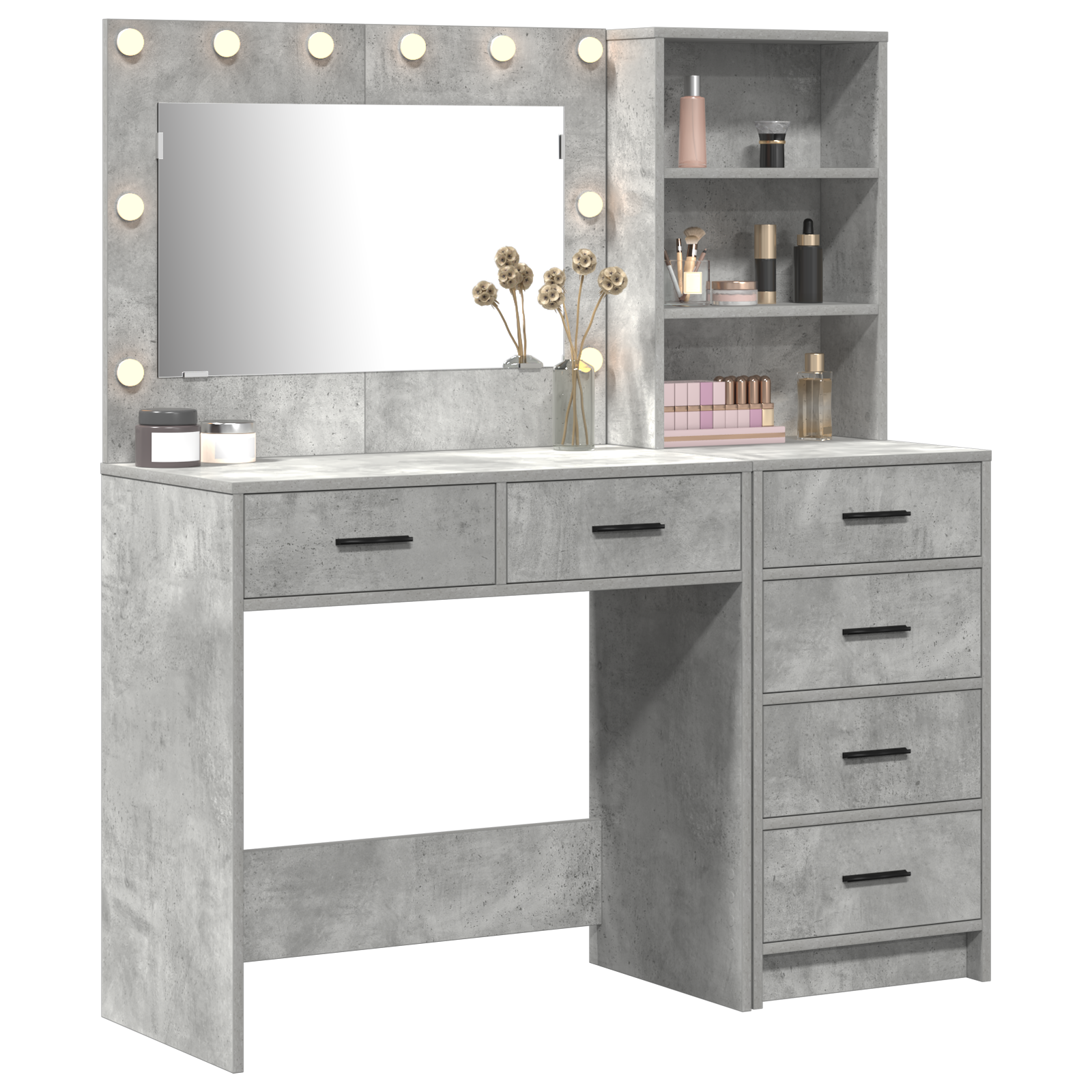 2 Piece Dressing Table Set with LED Concrete Grey Engineered Wood - Image 3
