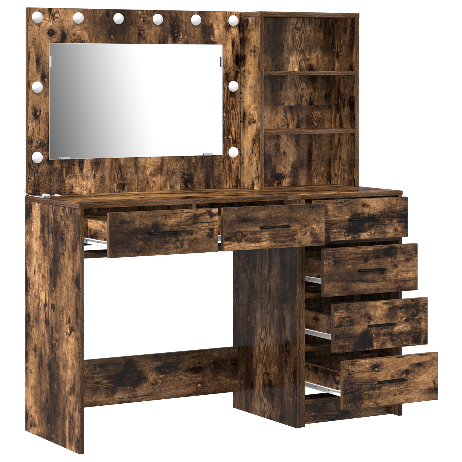 2 Piece Dressing Table Set with LED Smoked Oak Engineered Wood - Image 6