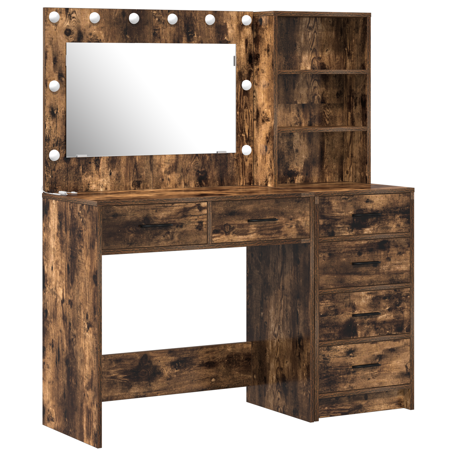 2 Piece Dressing Table Set with LED Smoked Oak Engineered Wood - Image 2