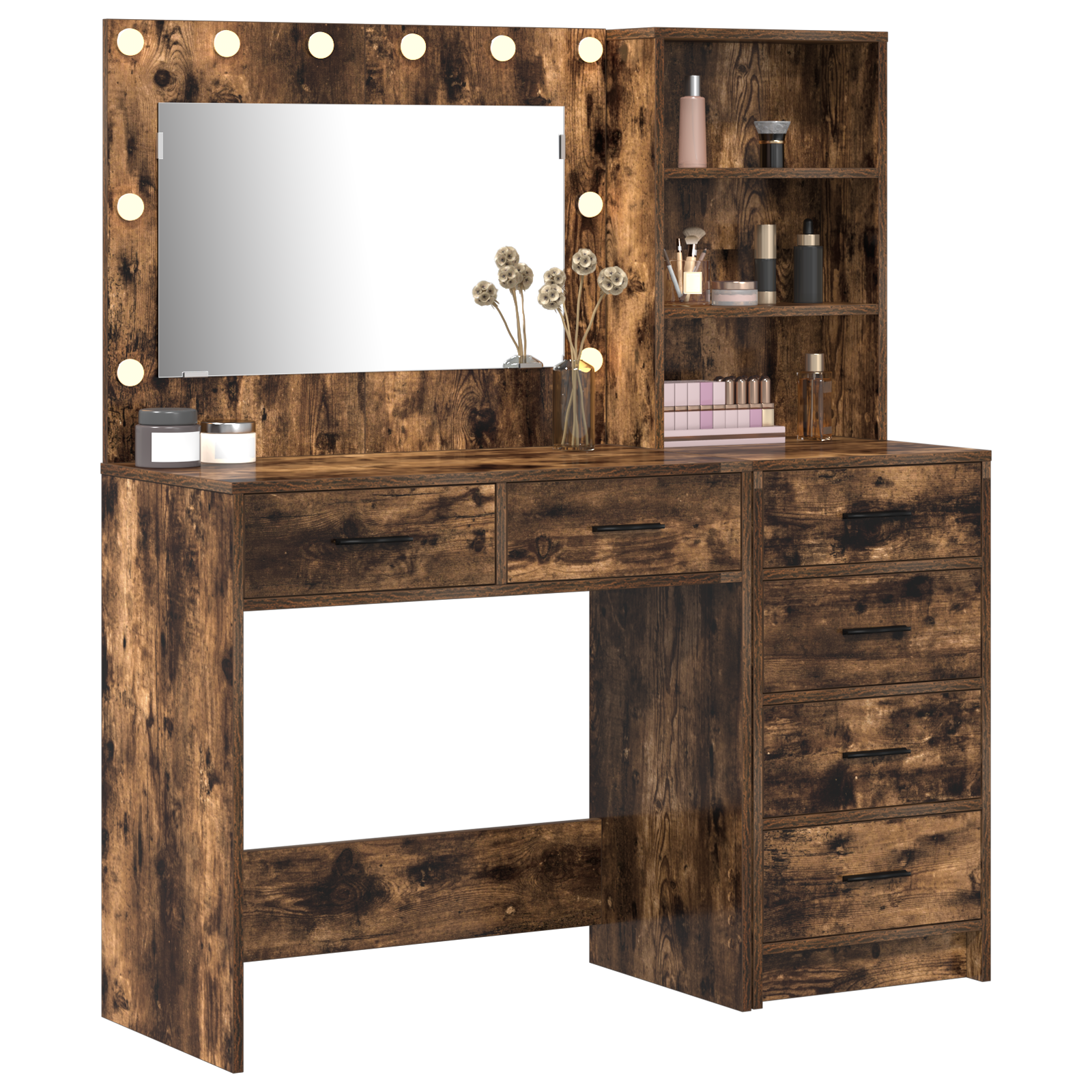 2 Piece Dressing Table Set with LED Smoked Oak Engineered Wood - Image 3