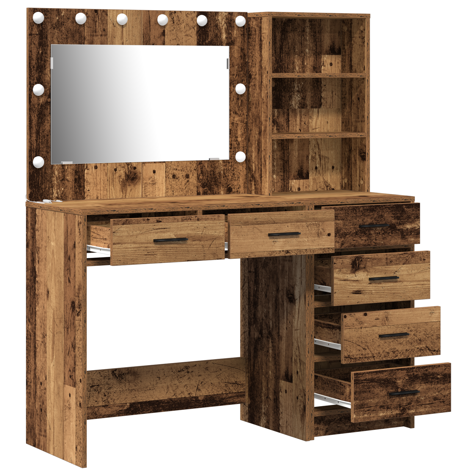2 Piece Dressing Table Set with LED Old Wood Engineered Wood - Image 6