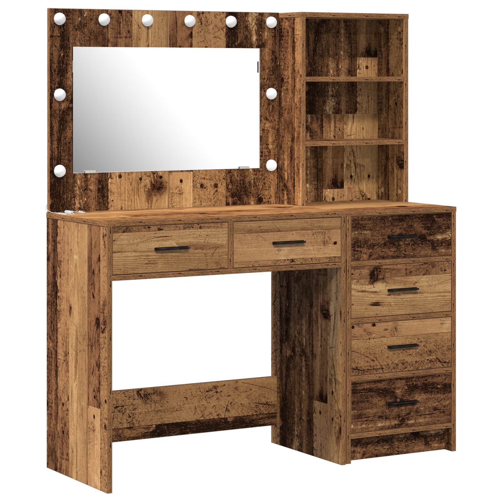2 Piece Dressing Table Set with LED Old Wood Engineered Wood - Image 2