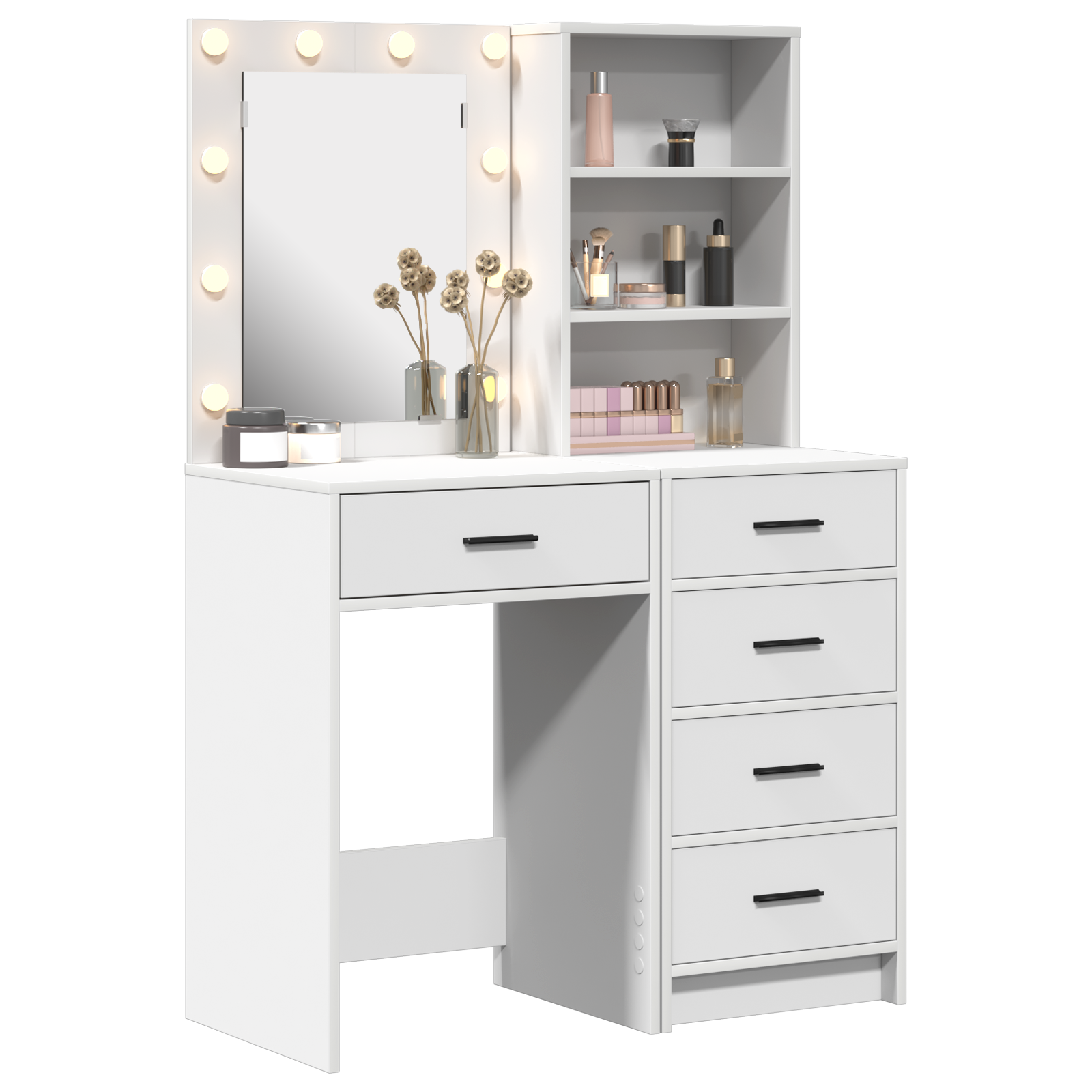 2 Piece Dressing Table Set with LED White Engineered Wood - Image 3