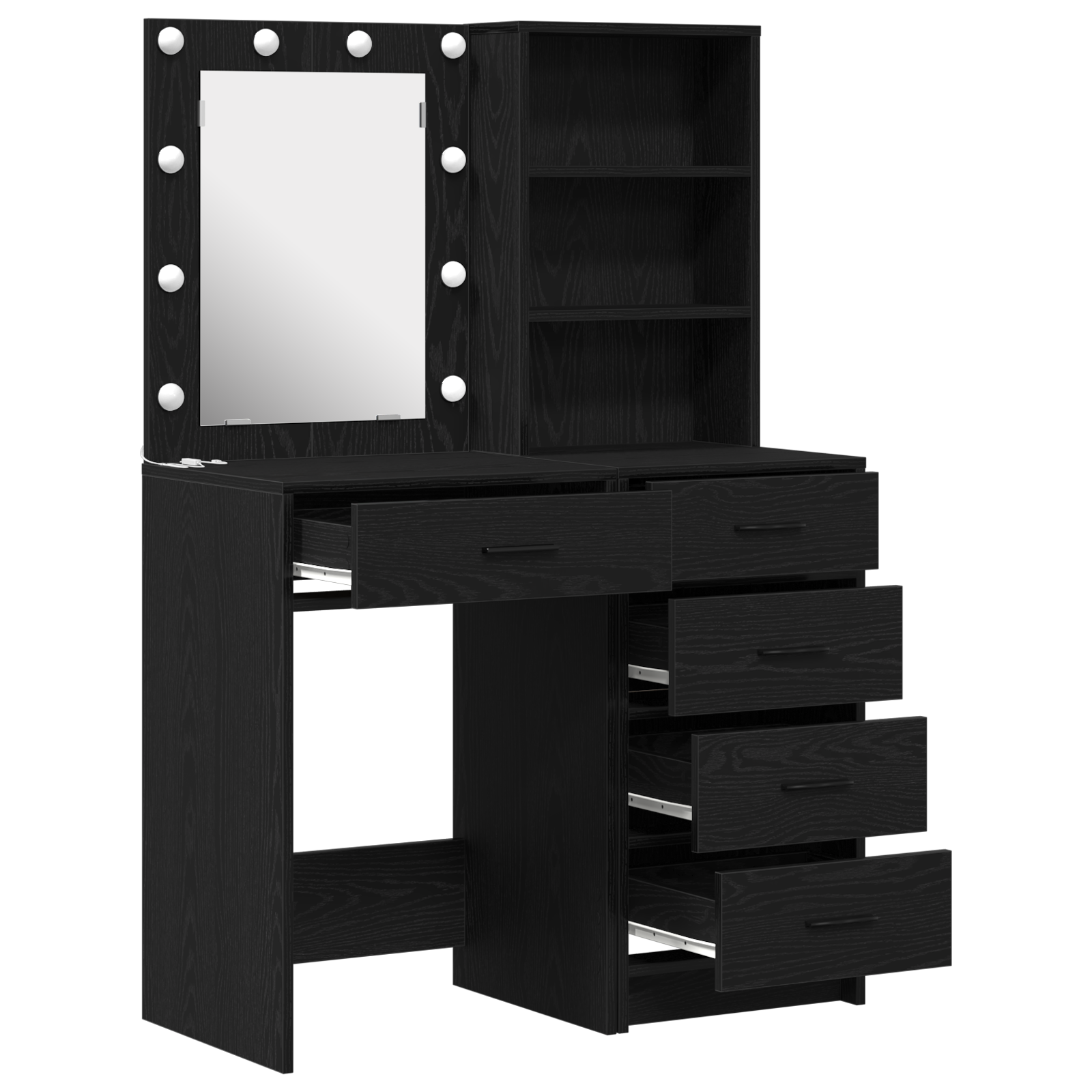 2 Piece Dressing Table Set with LED Black Engineered Wood - Image 6