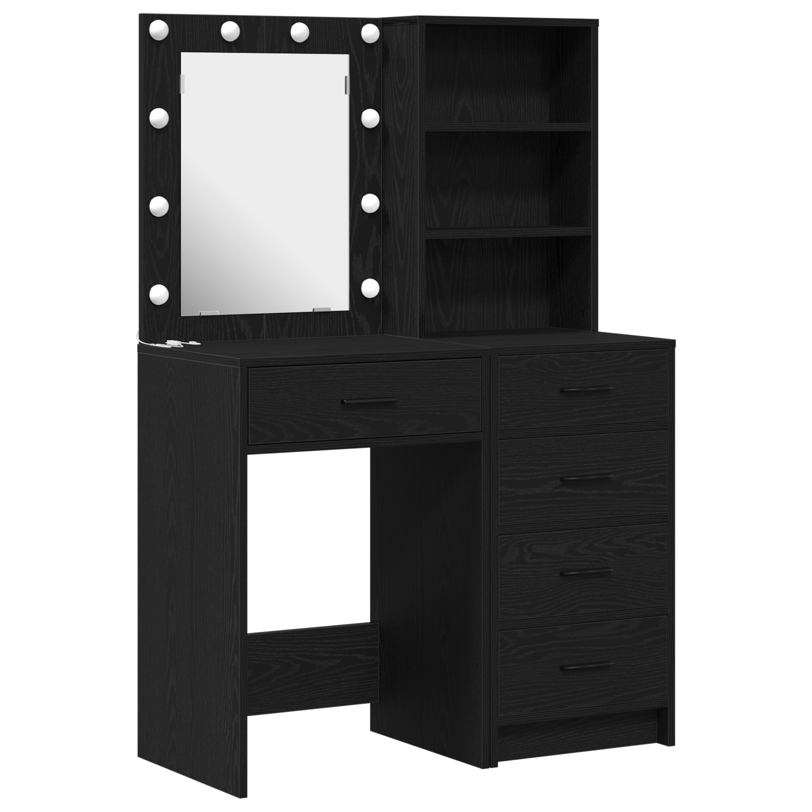 2 Piece Dressing Table Set with LED Black Engineered Wood - Image 2