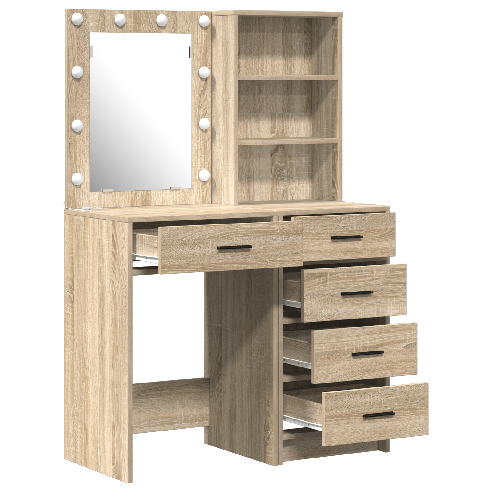 2 Piece Dressing Table Set with LED Sonoma Oak Engineered Wood - Image 6