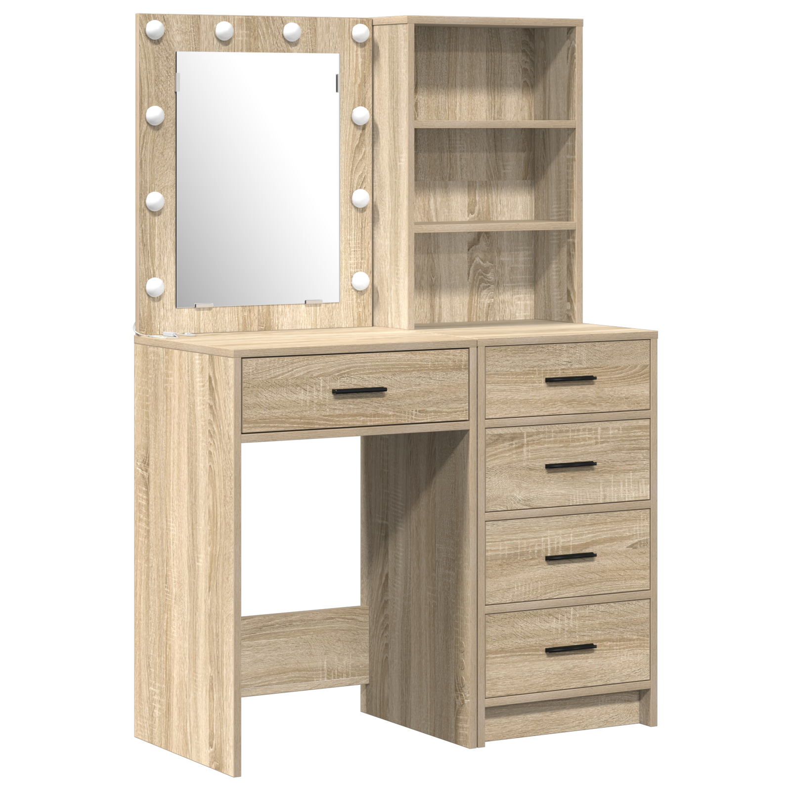 2 Piece Dressing Table Set with LED Sonoma Oak Engineered Wood - Image 2