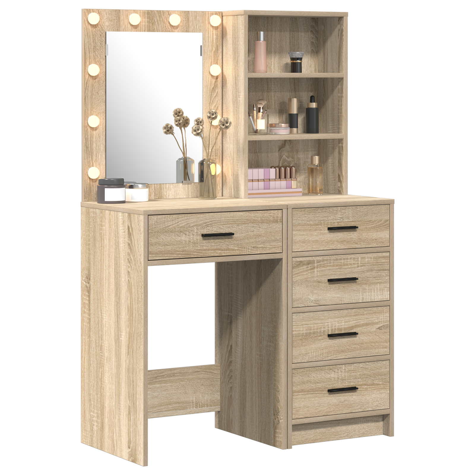 2 Piece Dressing Table Set with LED Sonoma Oak Engineered Wood - Image 3